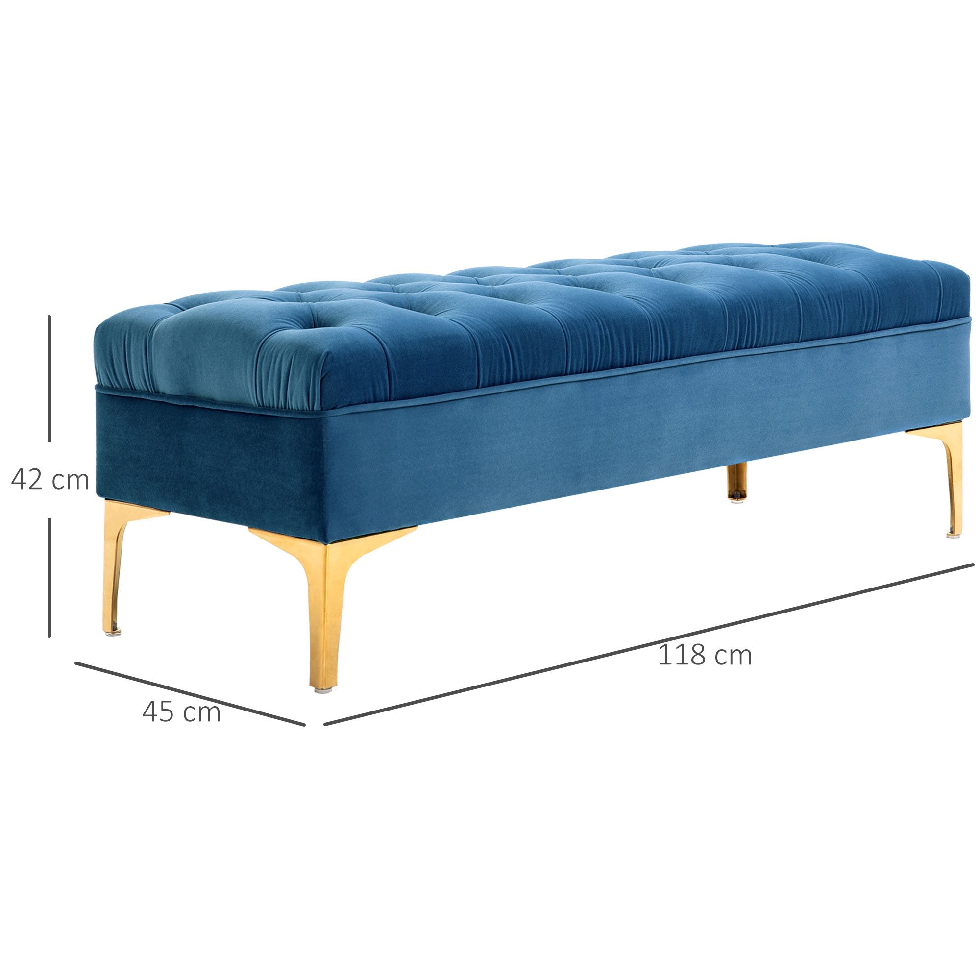 HOMCOM Polsterbank Schlafzimmerbank mit erhöhten Beine (Sitzottomane, 1-St., Sitzbank), Samt Blau 118 x 45 x 42 cm