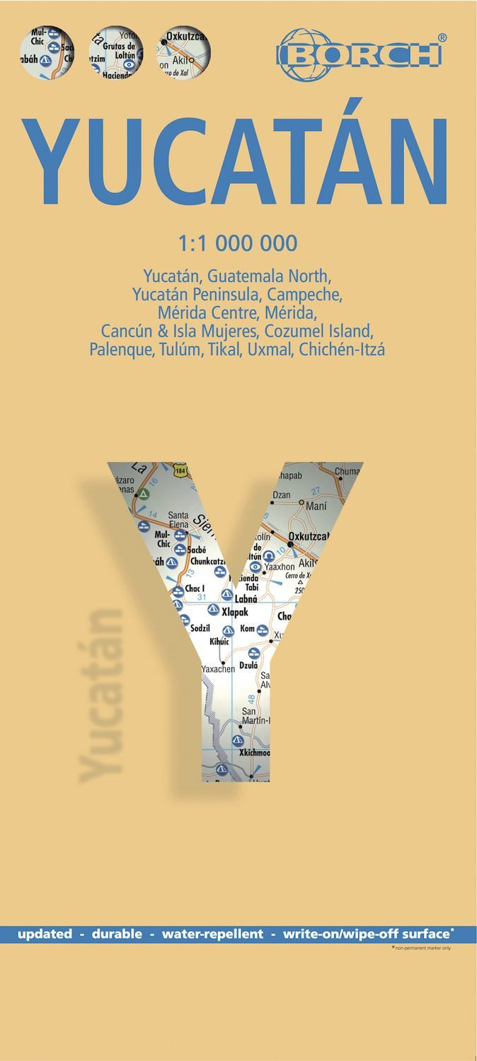 Yucatan 1 : 1 000 000. Road Map + City Maps Yucatán, Guatemala Norte, / diverse, Yucatán, Guatemala Norte, Península de Yucatán, Campeche, Mérida Centro, Mérida, Cancún & Isla Mujeres, Isla de Cozumel, Palenque, Tulúm, Tikal, Uxmal, Chichén-Itzá, X