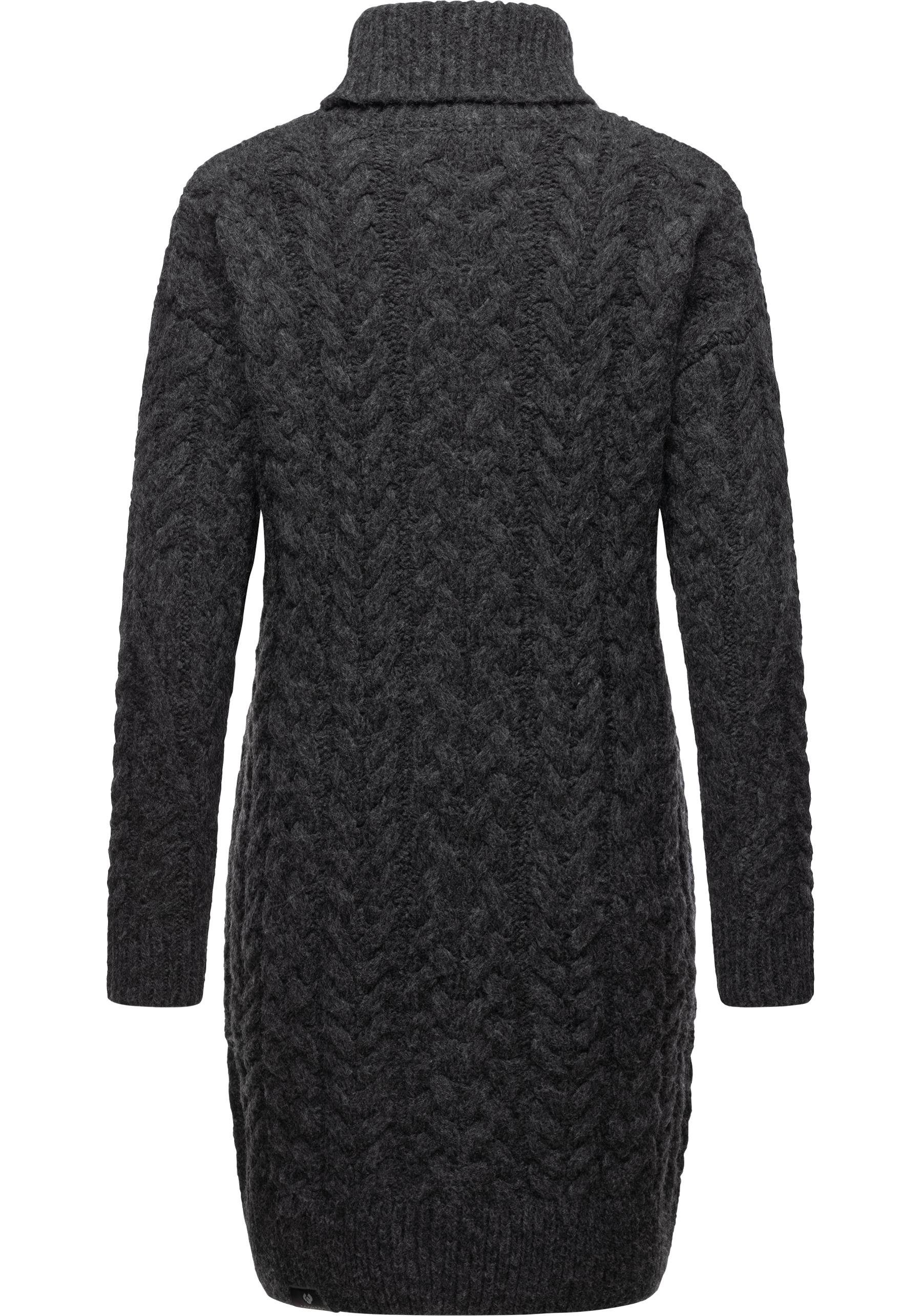 Ragwear Strickkleid Janna warmes Zopfstrick-Midikleid mit breitem Rollkragen