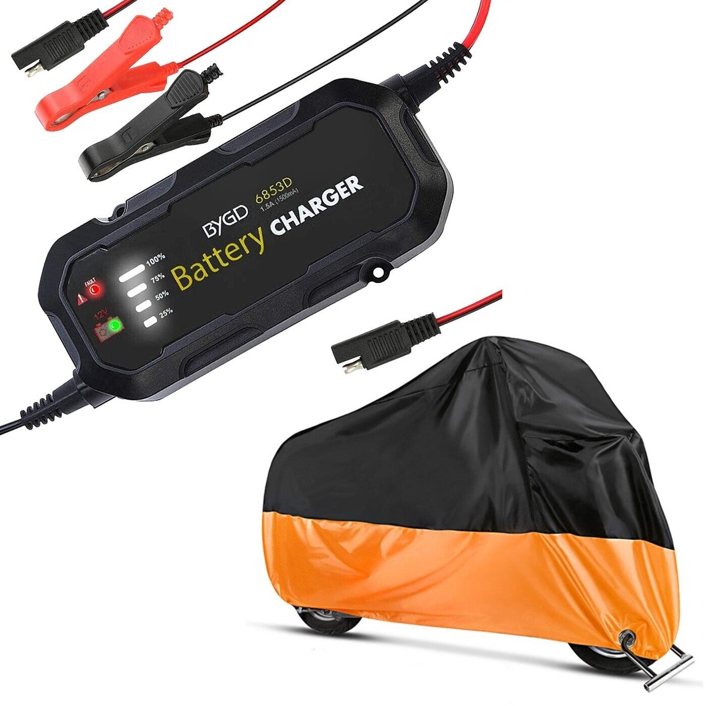 Halter Set: Motorrad Batterie Ladegerät BC2 Vollautomatisch 1.500mA # mit Mot