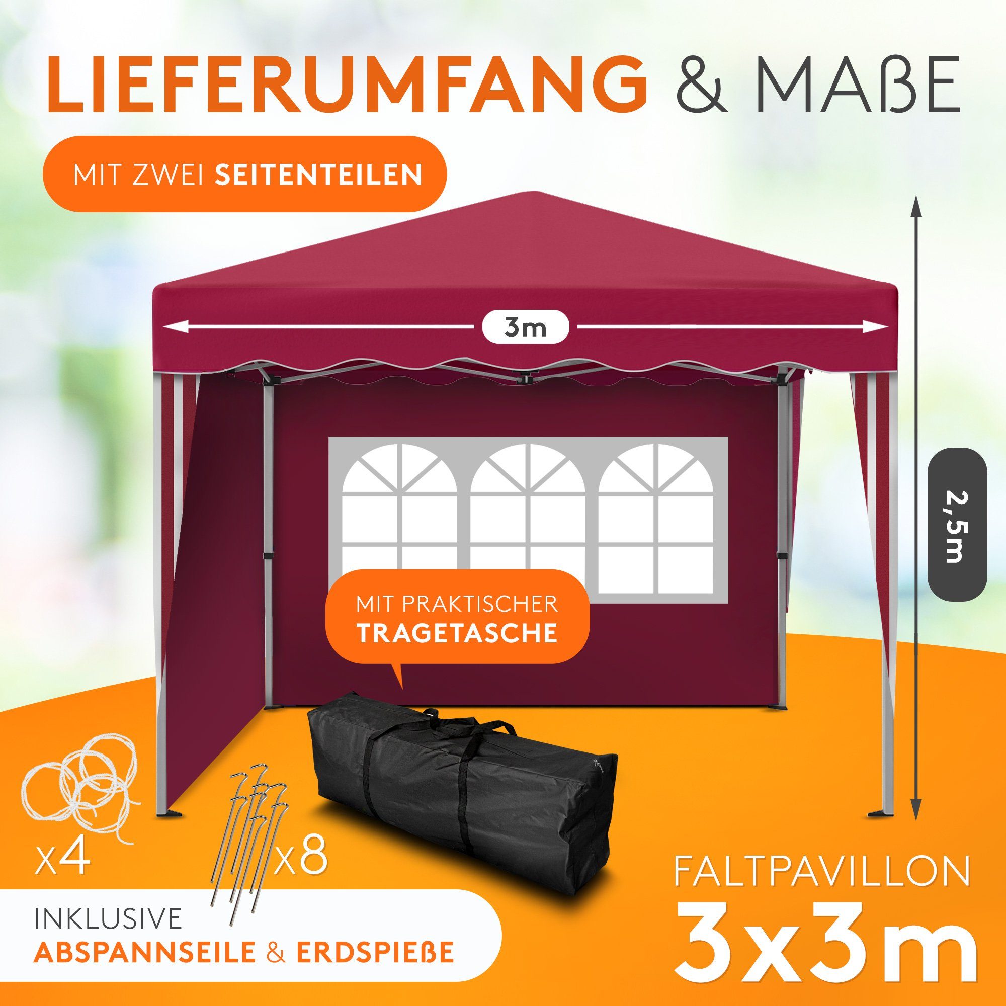 Kronenburg Faltpavillon 3x3 m wasserdicht - Gartenpavillon, Partyzelt stabil, UV-Schutz 50+, mit 2 Seitenteilen, Wetterfester Schutz, Leichter Aufbau, Inklusive – Bild 2 von 5