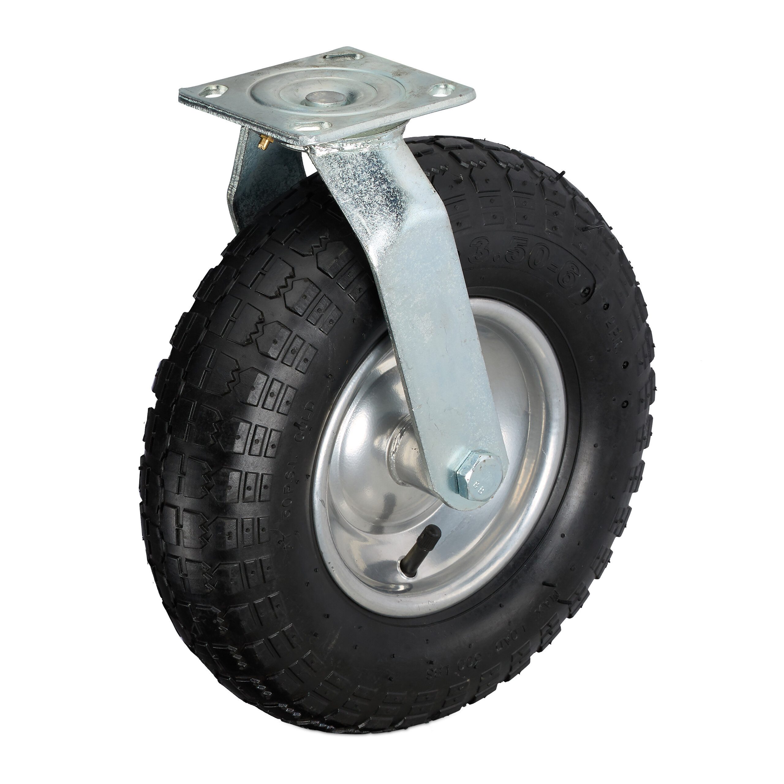 relaxdays Schwerlastrolle Lenkrolle luftbereift 3.50-6, (1-St), Schwarz-Silber