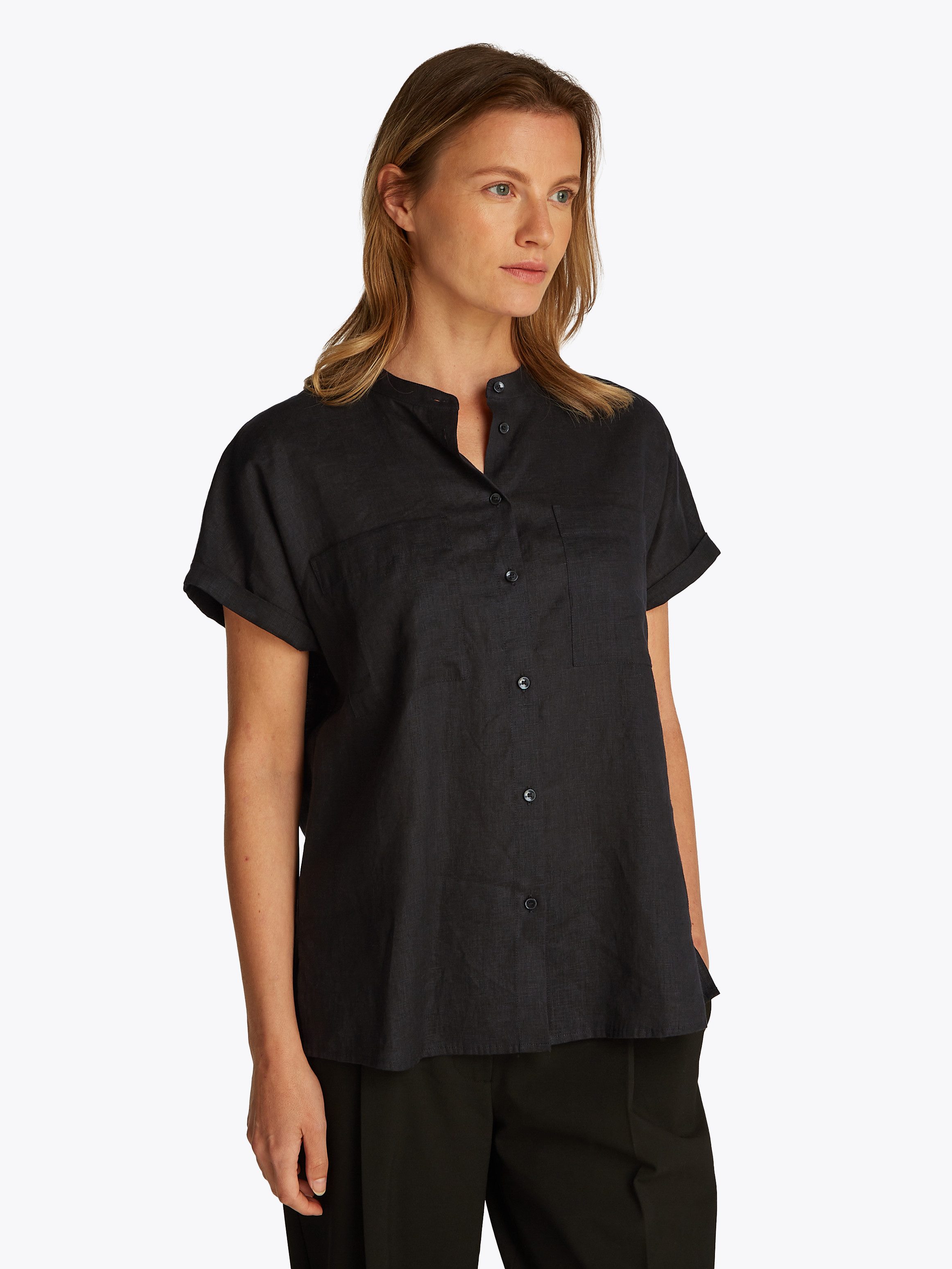 Tommy Hilfiger Kurzarmbluse ESS LINEN COLLARLESS günstig online kaufen