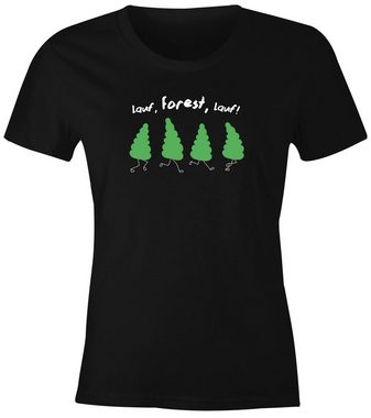 MoonWorks Print-Shirt Damen T-Shirt Frauen Fun-Shirt Spruch lustig lauf Forest lauf Baum Motiv Parodie Filmzitat Wortspiel Moonworks® mit Print