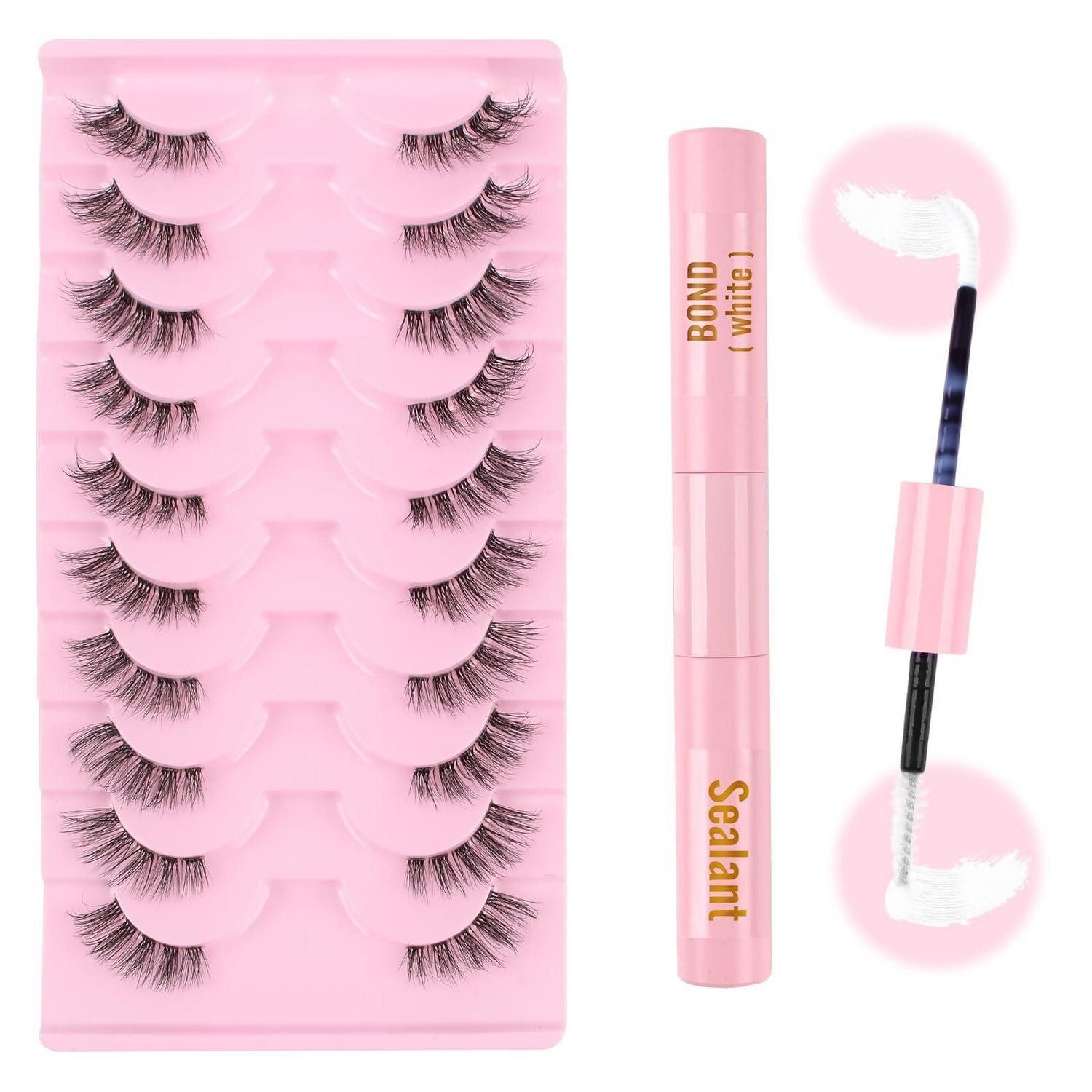 LuxusKollektion Bandwimpern Halbe Wimpern Cat Eye Set 10 Paar Transparentes Band