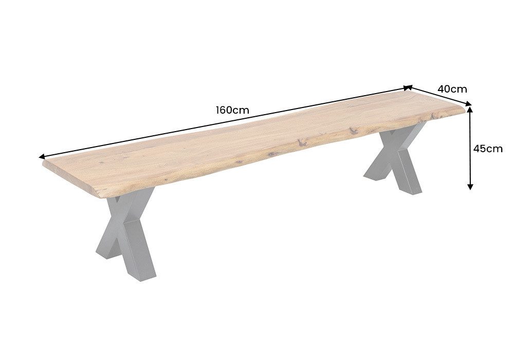 riess-ambiente Sitzbank MAMMUT 160cm honigfarben/anthrazit - Akazie-Massivholz, X-Gestell (Einzelartikel, 1-St), Handgefertigt und mit Baumkante - ideal für Wohn- und Esszimmer
