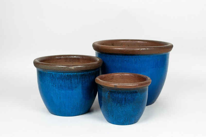 Teramico Pflanzkübel Blumentopf Keramik "Farmer" 25x20cm Blau Royal, 100% Frostfest