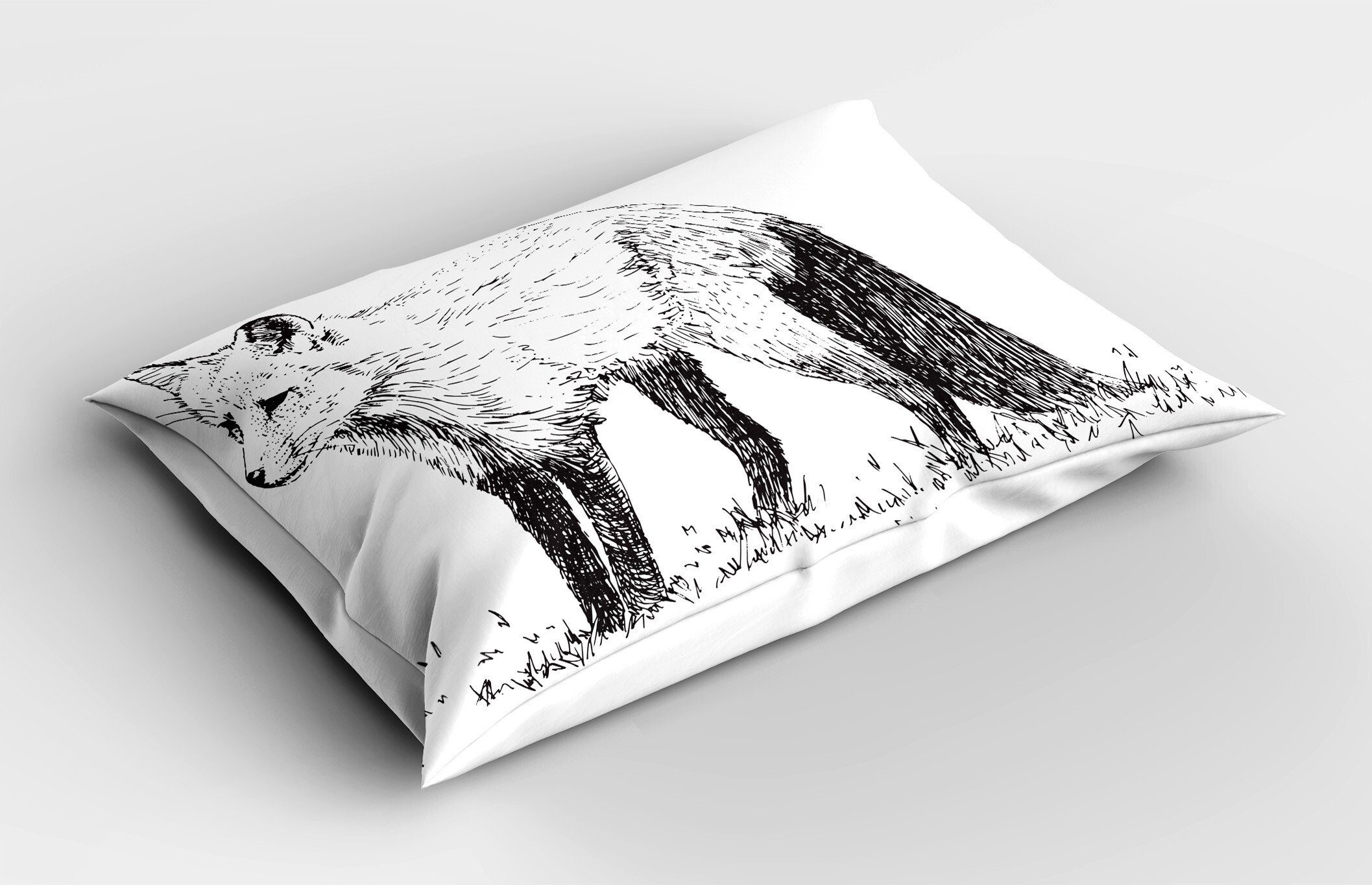 Kissenbezüge Dekorativer Standard Abakuhaus Gedruckter Fuchs Stück), Sketchy Size Zeichnung King auf Kissenbezug, Tier Grass (1