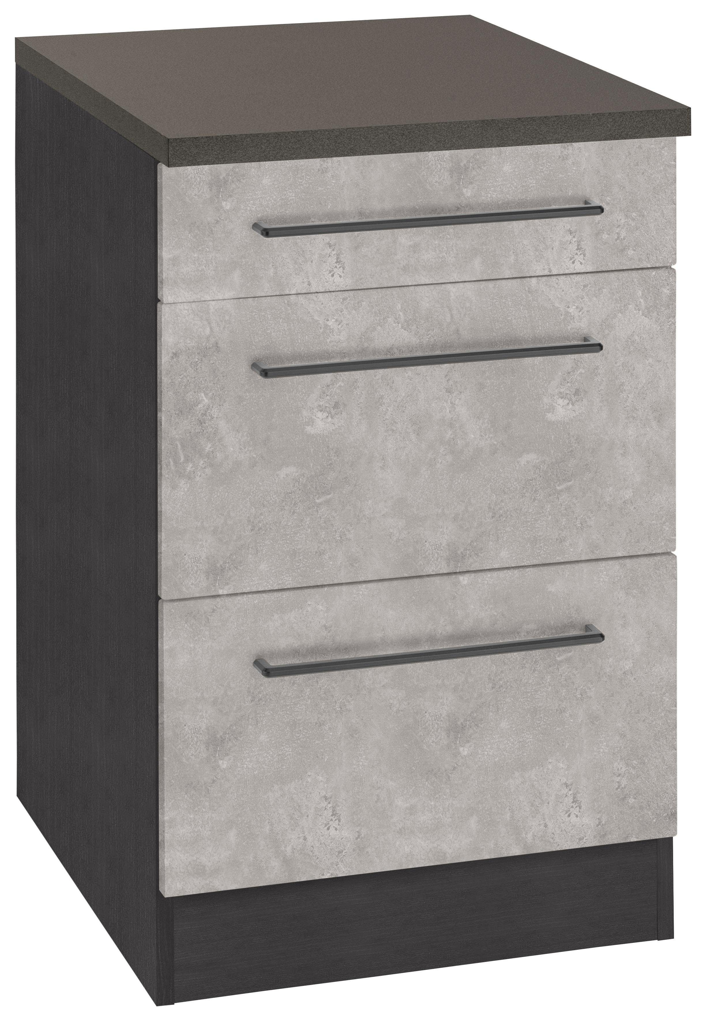 HELD MÖBEL Unterschrank Tulsa 50 cm breit, 1 Schubkasten, 2 große Auszüge, Metallgriff, MDF Front betonfarben hell | grafit