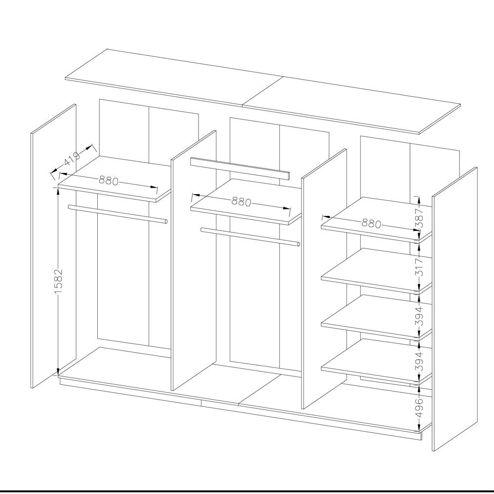 Lomadox Schwebetürenschrank GRAZ-83 Schlafzimmer Monastery Eiche Nb. mit Spiegel 270/210/61 cm