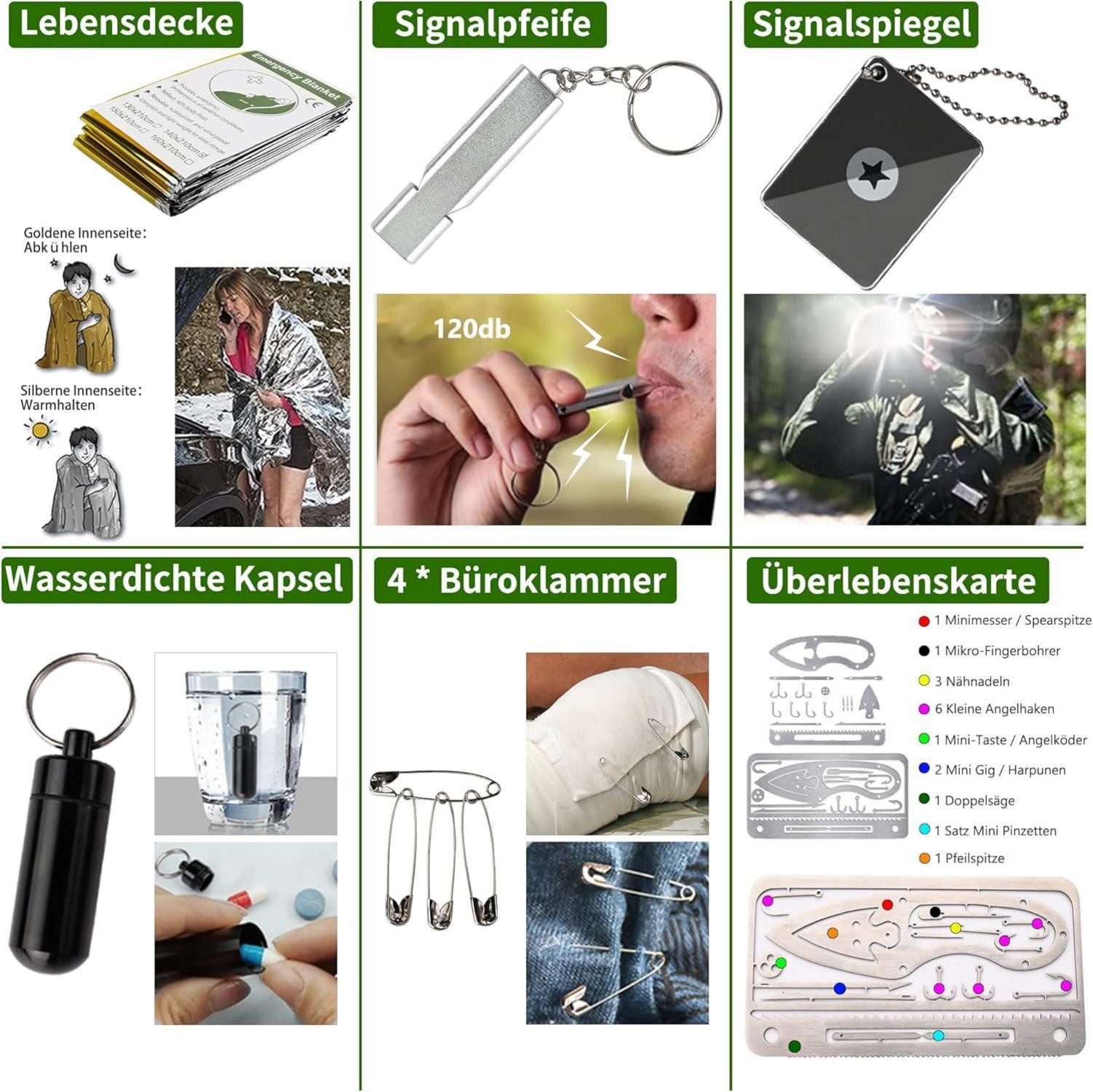 9-in-1 Survival Kit Multitool - Mit Taschenlampe, Feuerstarter, Kompass