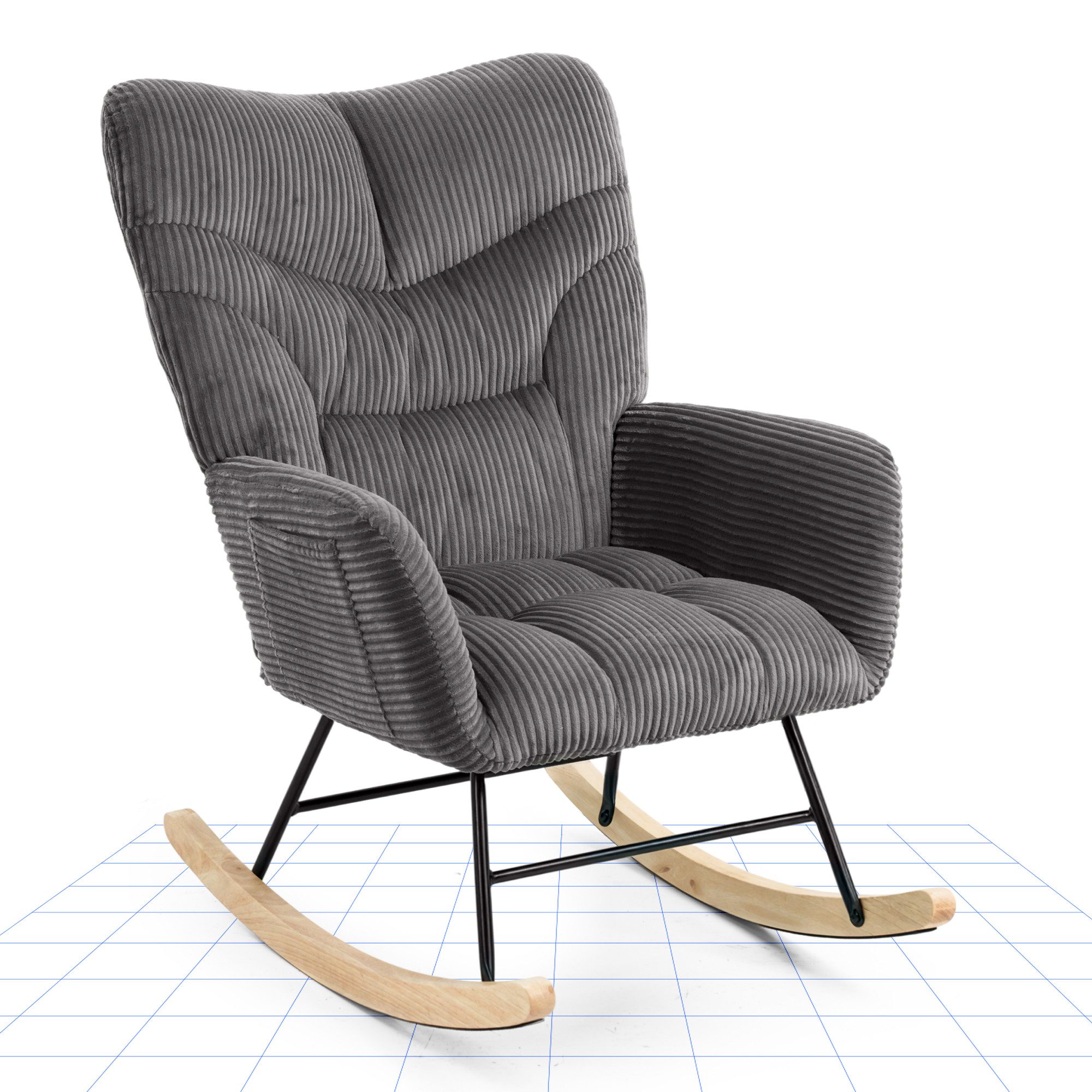 FLEXISPOT Schaukelstuhl mit Hoher Rückenlehne & Fußstütze, Relaxsessel, Schaukelsessel (Moderner Schwingsessel mit Holzkufen, mit Seitentasche), Gepolsterter Relaxsessel für Wohnzimmer & Schlafzimmer