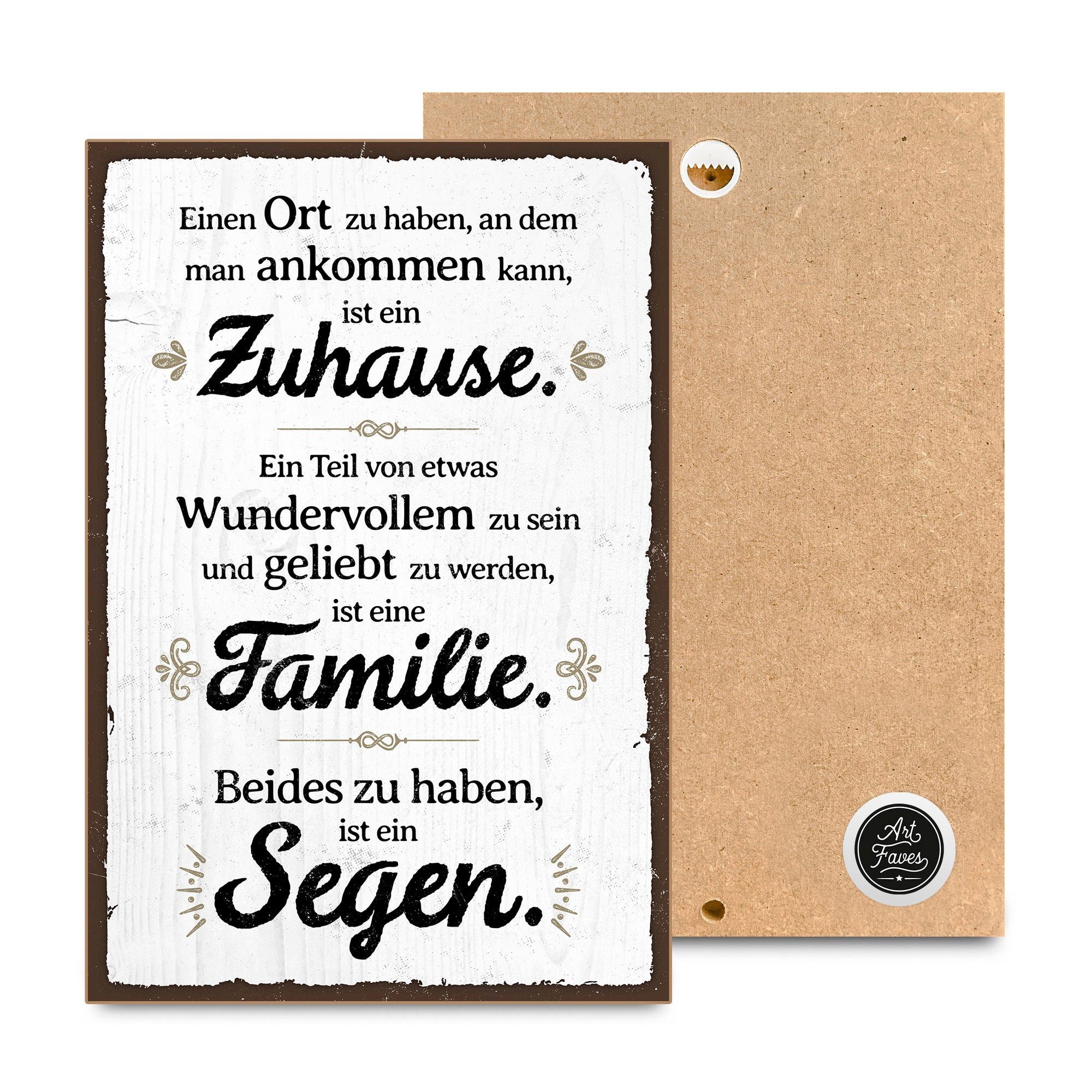 ARTFAVES Holzbild ZUHAUSE FAMILIE SEGEN, Geschenk zum Thema Familie