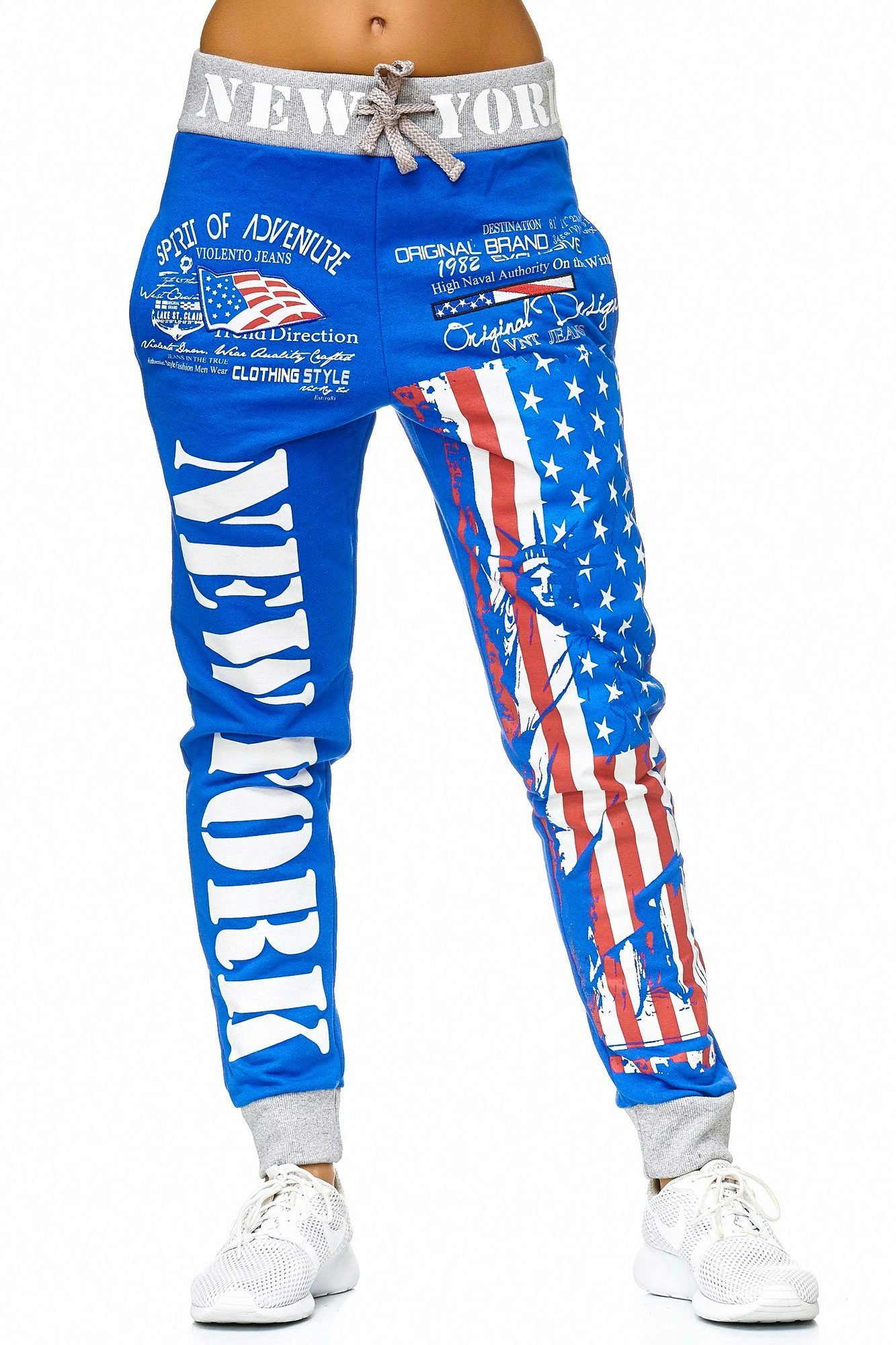 L.gonline Jogginghose Damen Jogging-HOSE, New York/USA, Sporthose 100% Baumwolle, 520-576 (Sweatpants, 1-tlg) Fitness Freizeit Casual