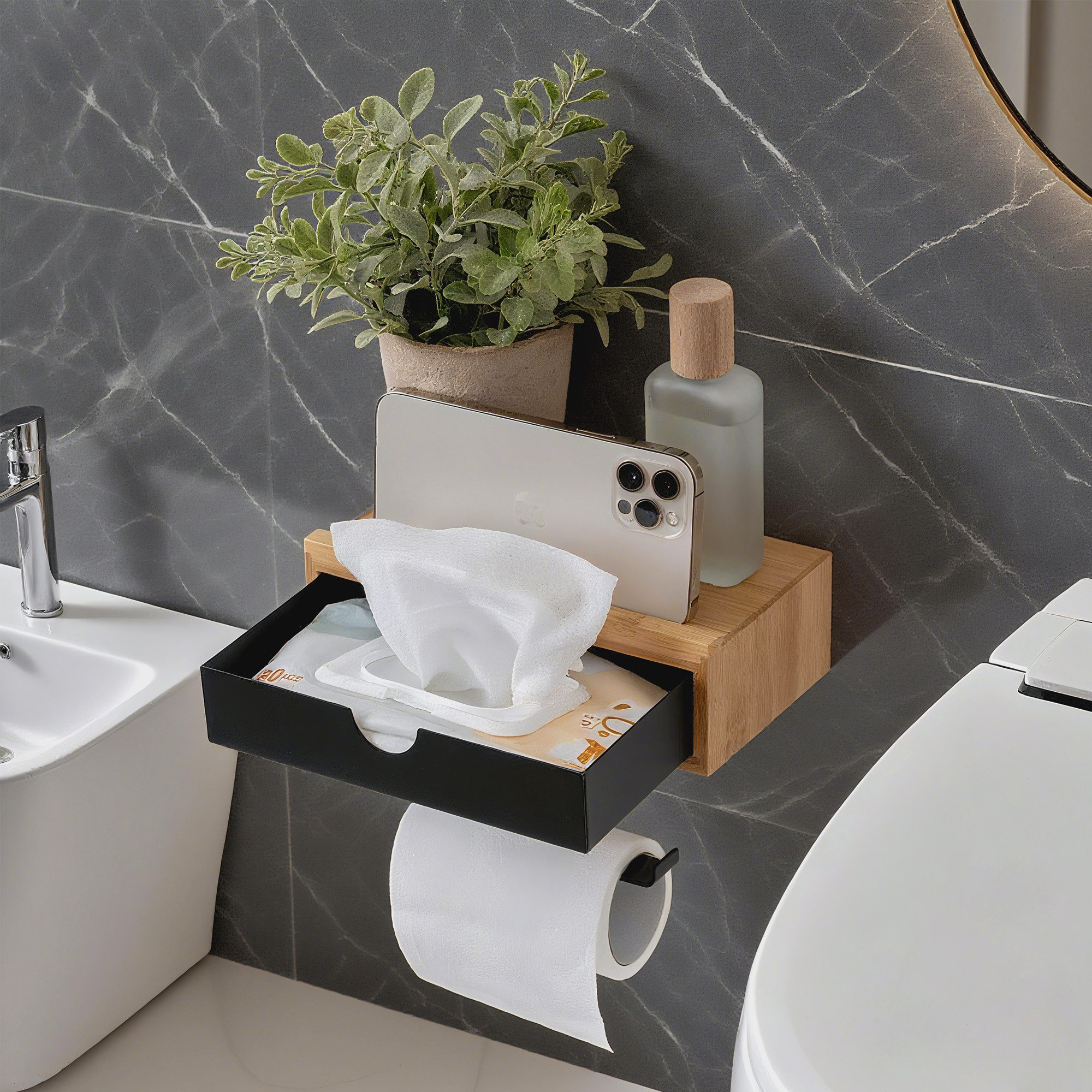 PROREGAL® Toilettenpapierhalter mit Ablage zum Kleben oder Schrauben Schwar günstig online kaufen