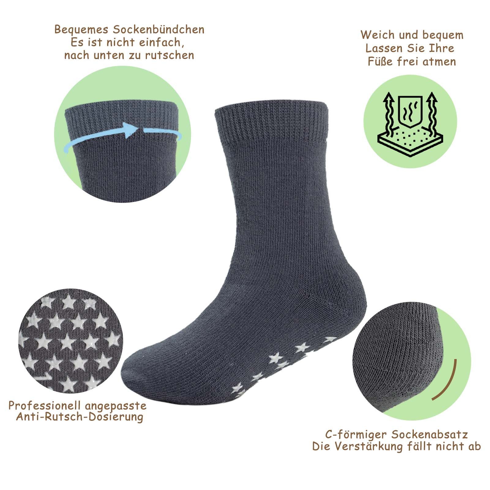 Yalion Langsocken Babysocken Kinder Anti Rutsch Socken 12 Paar Weich Atmungsaktiv Unisex (Set, 12-Paar, 12 Paar) Rutschfeste Sternen-Noppen – Bild 2 von 5