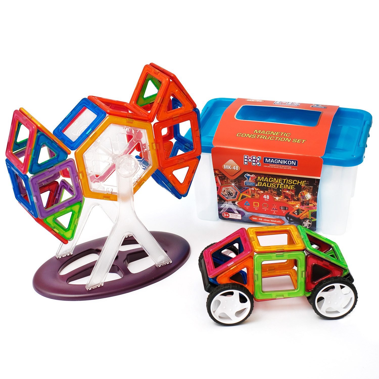 MAGNIKON Magnetspiel Bauklötze MK-48 “Das Weltall”, 48-Teilig Magnetspielbausteine, (Magnetische Bausteine, 48 St., verstärkte Magnete), stabile Baumodelle