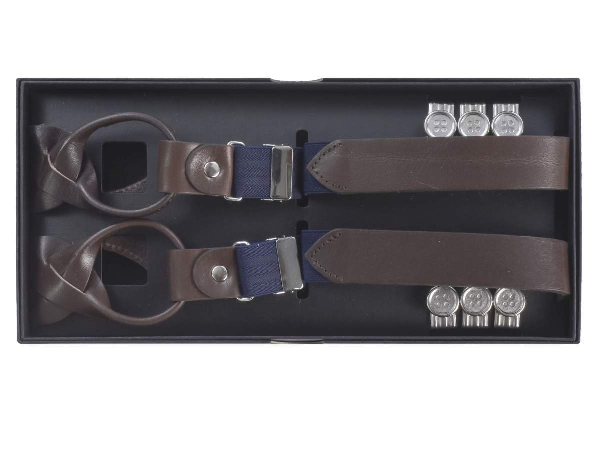 LLOYD Men’s Belts Hosenträger Bandbreite, Lederparts Holländer, 25mm braune dunkelblau, Hosenclips, Casuals