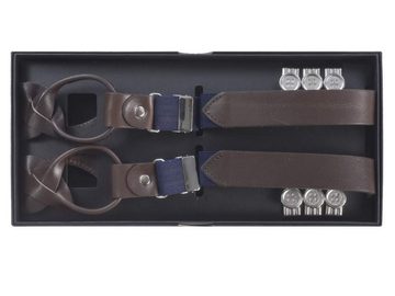 LLOYD Men’s Belts Hosenträger Casuals Holländer, Hosenclips, 25mm Bandbreite, dunkelblau, braune Lederparts