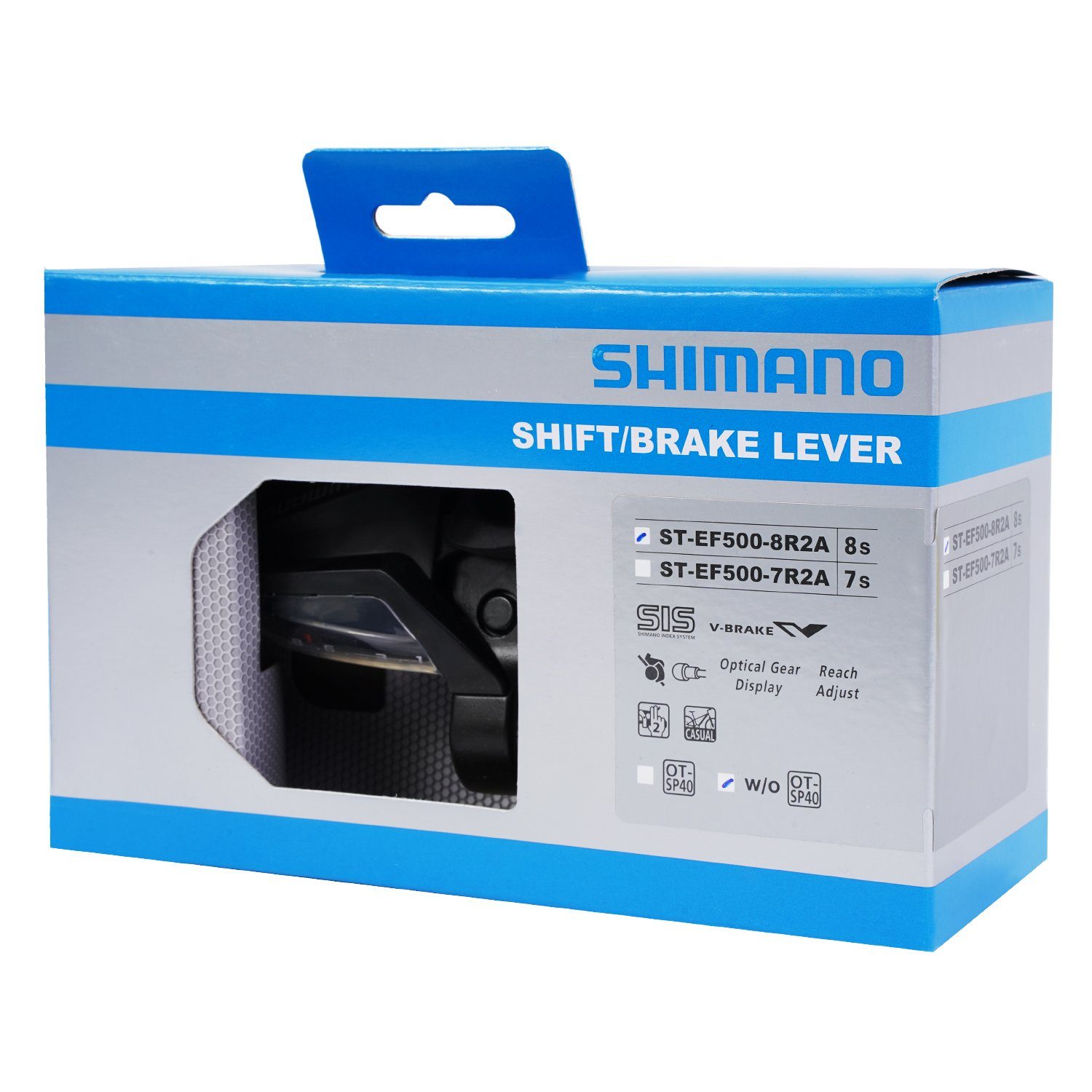 Shimano Felgenbremse SIS Fahrrad Schalthebel 8-Fach Bremshebel, Rechts 2-Finger ST-EF500-8R, Ohne Gruppenzugehörigkeit z.B. für Altus, Acera, Alivio geeignet, Bremse für V-Brake mit Power-Modulator, Cantilever- und Rollenbremse