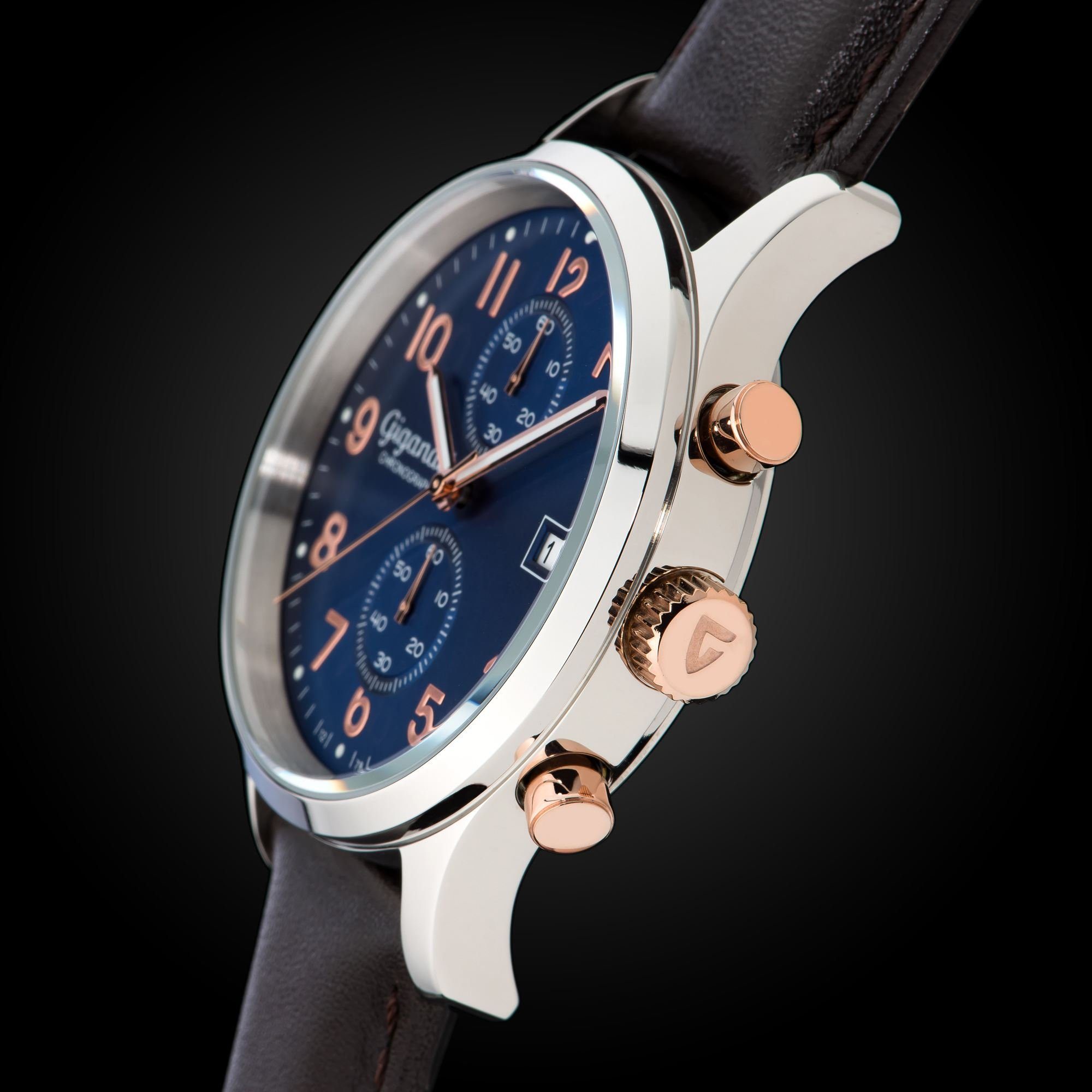 Gigandet Chronograph Armbanduhr, Herrenuhr, Sportuhr, 44mm, SKYSCRAPER G49-001, Mineralglas, Datumsanzeige, Lederband, 5bar/50m wasserdicht