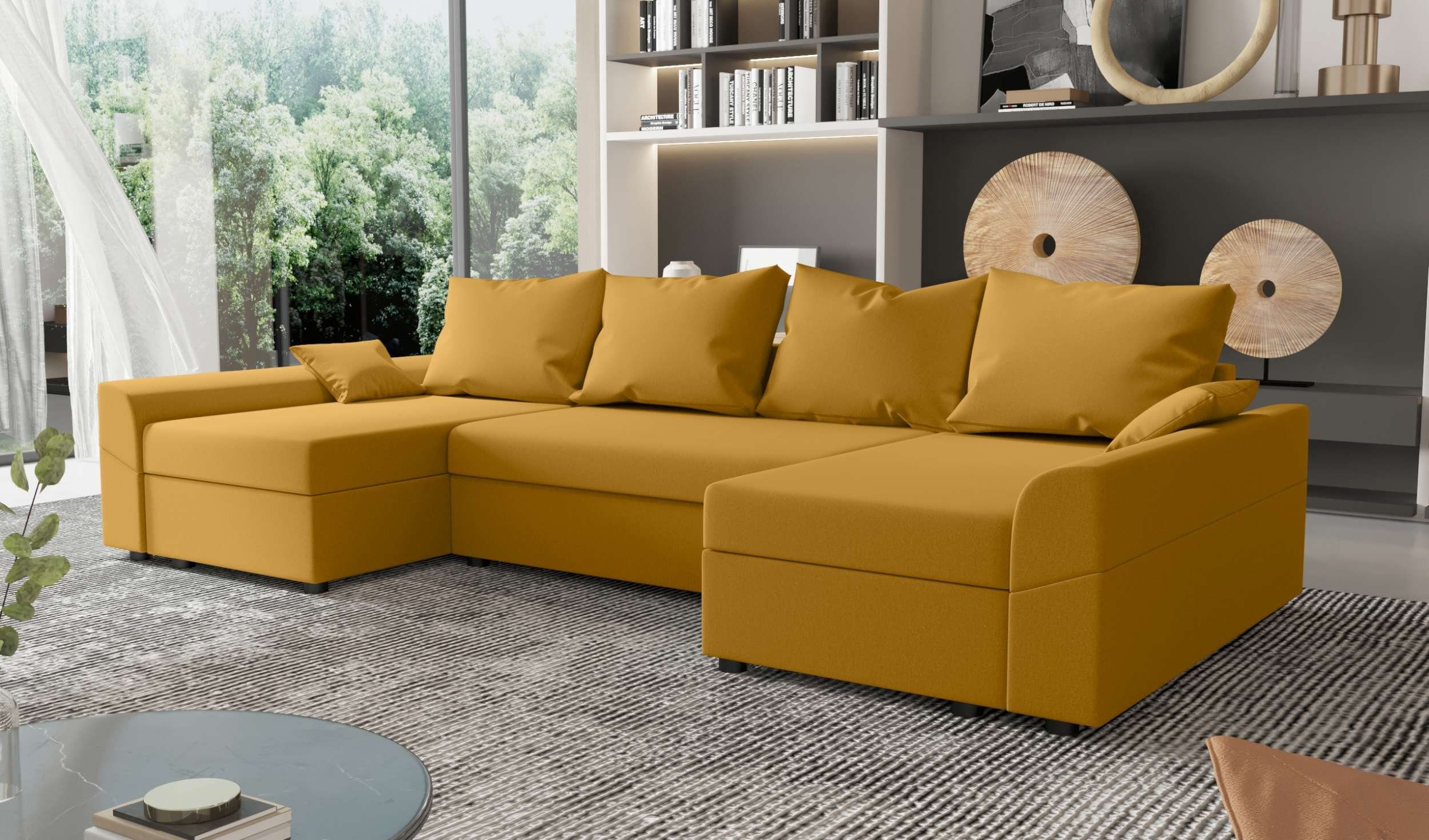Stylefy Wohnlandschaft Carolina, U-Form, Eckcouch, Sofa, Sitzkomfort, mit Bettfunktion, mit Bettkasten, Modern Design | Wohnlandschaften