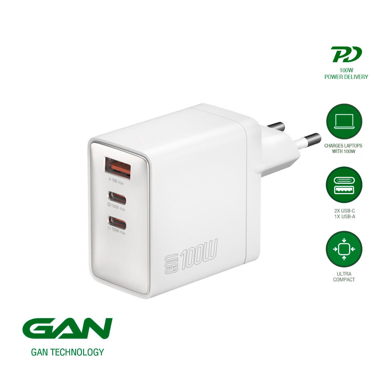 4smarts Netzladegerät GaN Pocket 100W USB-Ladegerät