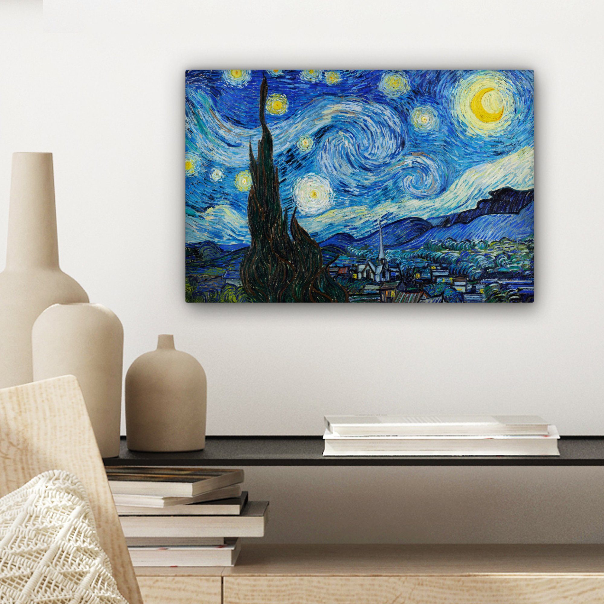 OneMillionCanvasses® Leinwandbild Die sternenklare Aufhängefertig, (1 30x20 cm bunt Leinwandbilder, St), Gogh, Wandbild Nacht Vincent van Wanddeko, 