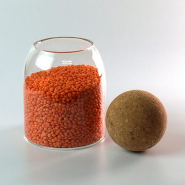 gouveo Vorratsglas 3er Set Borosilikatglas mit Kugel-Korken rund - Vorratsdosen, 400 ml, Glasbehälter zur Aufbewahrung von Lebensmitteln oder Deko