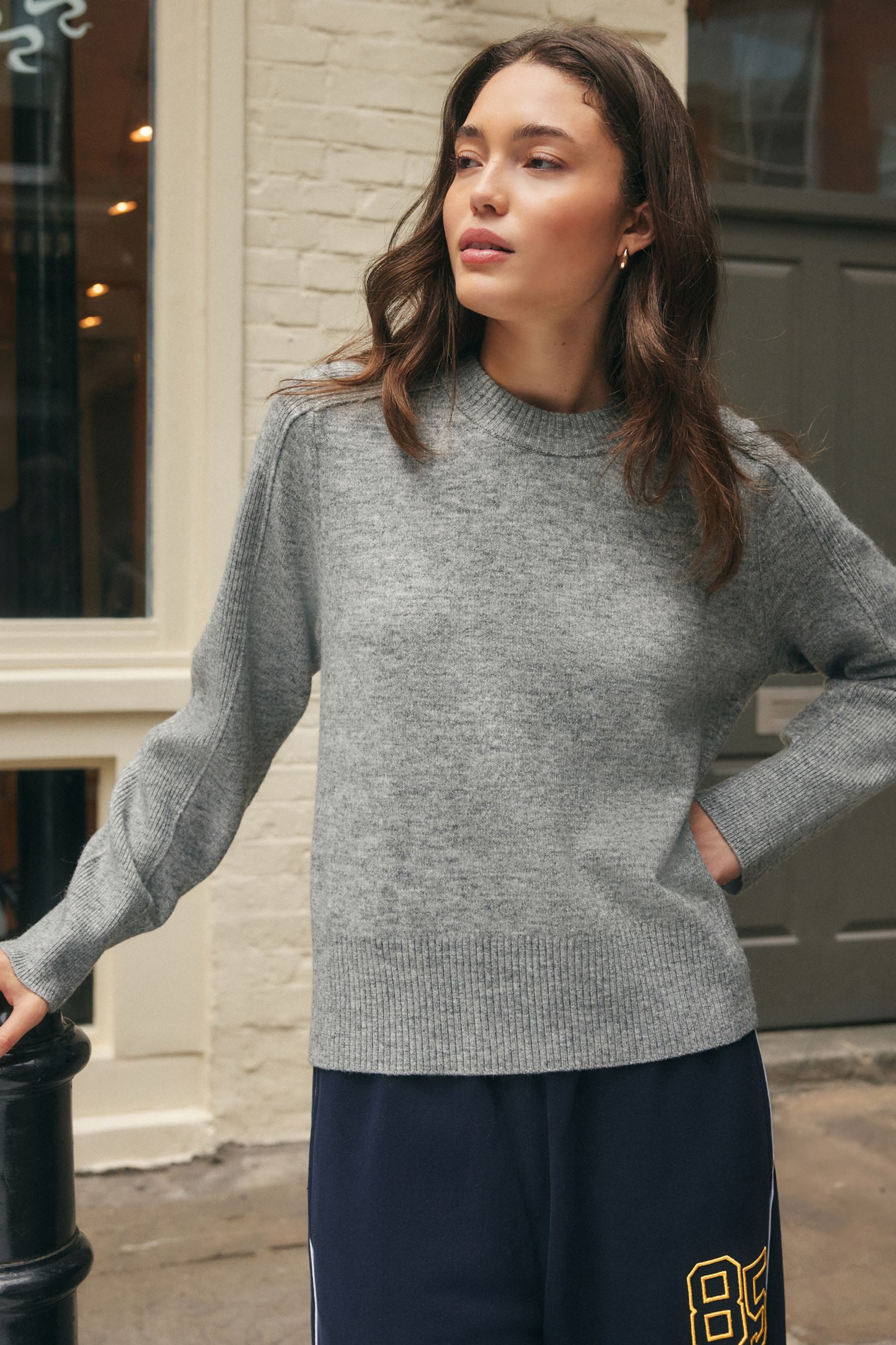 Next Rundhalspullover Gemusterter Strickpullover, Kurzgröße (1-tlg)