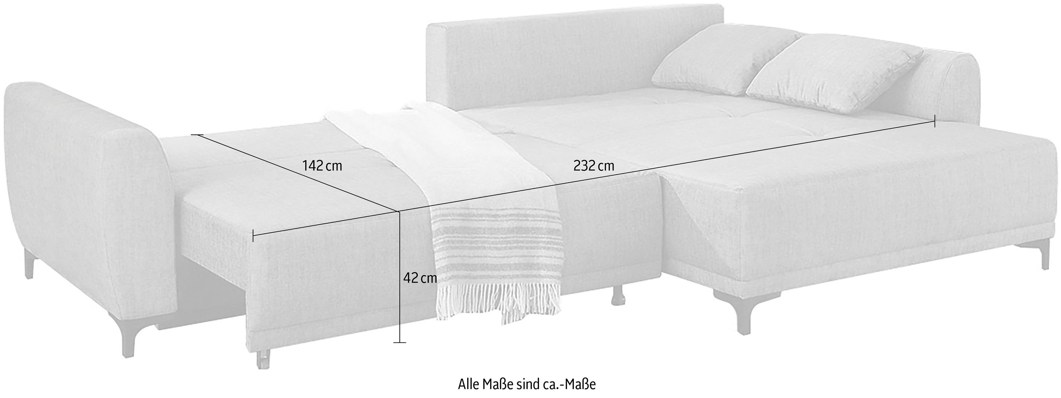 Jockenhöfer | Ecksofa inkl. Bettfunktion, Gruppe Stauraum/Bettkasten, Aviano, Wellenfederung praktischer hellgrau hellgrau