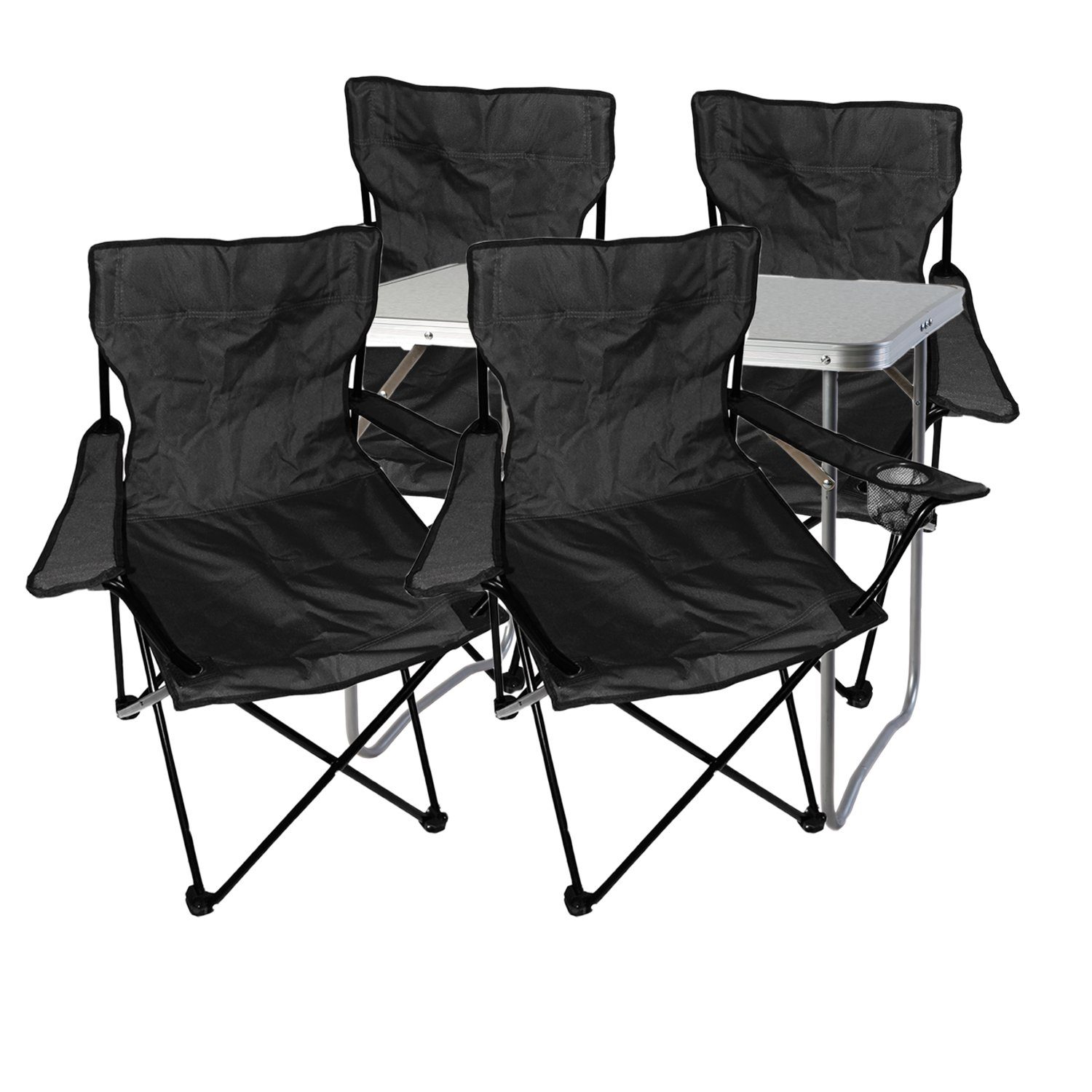Mojawo Essgruppe 5-teiliges Campingmöbel Set Schwarz XL Tisch 80x60x68cm + Anglersessel