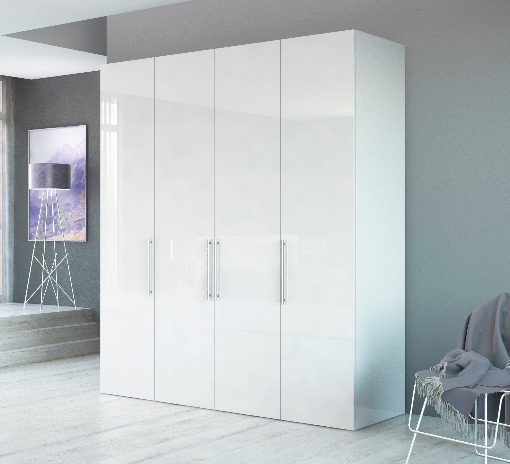 Interdesign24 Kleiderschrank »Glossi« 4Türig in Hochglanz Lack Weiss