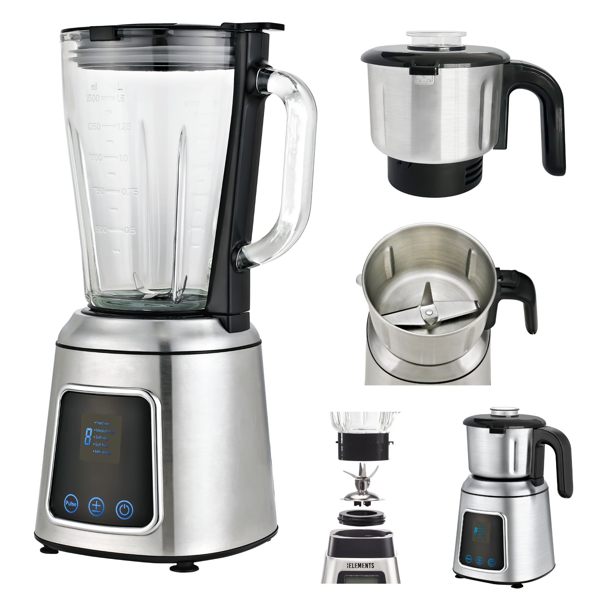 KB Elements Standmixer ELK303G, 600 W, Full-Touch-Display mit 5 Geschwindigkeiten, Voll-Kupfer-Motor