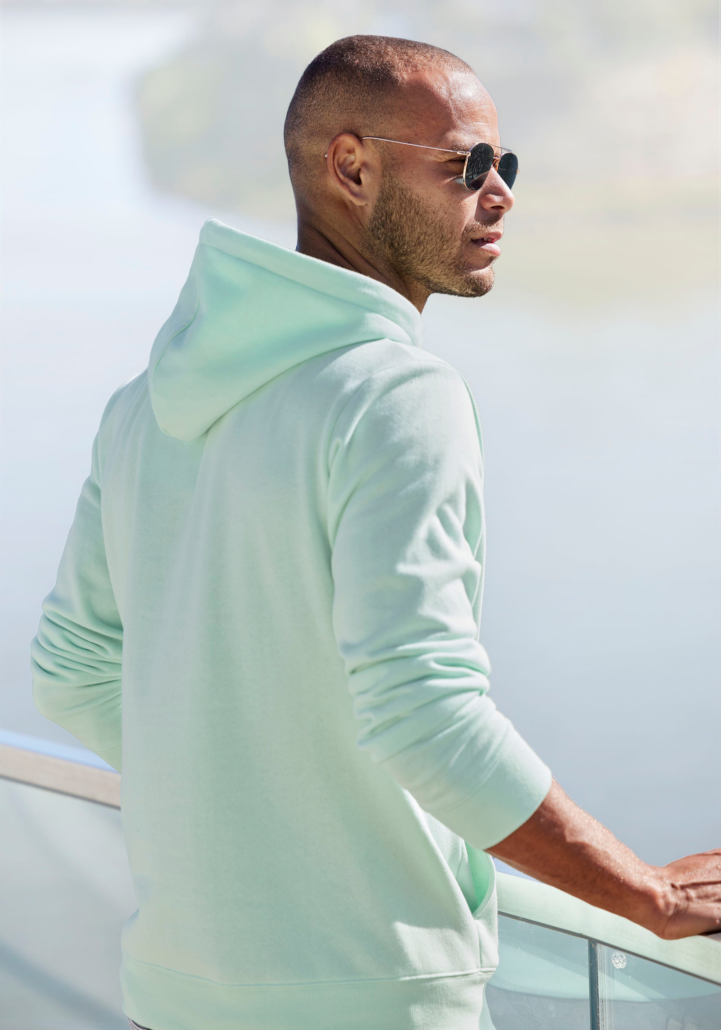 John Devin Hoodie Langarm, Sweatshirt mit Rundhals und Kapuze, Baumwollmischung