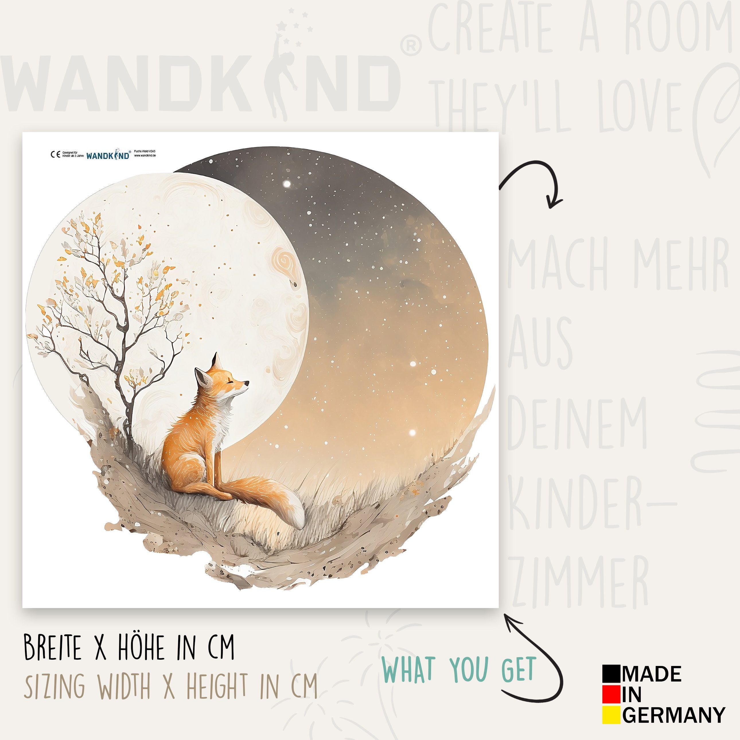 WANDKIND Wandtattoo Fuchs auf dem Mond V411, wieder ablösbar – Bild 3 von 5