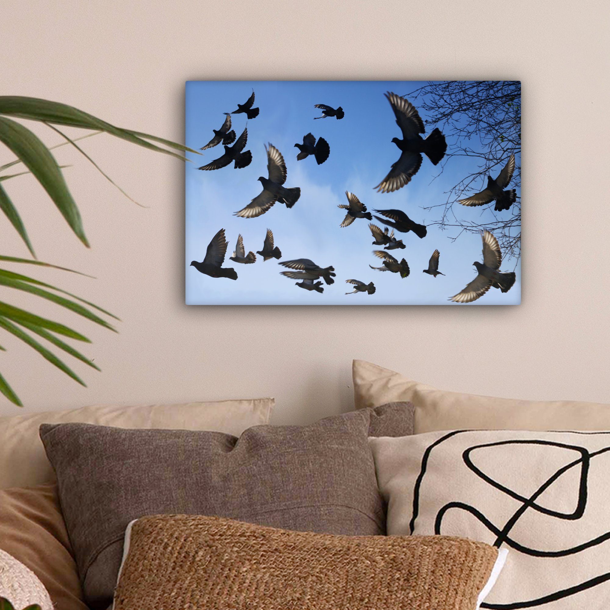 Wandbild - Himmel, (1 Aufhängefertig, St), 30x20 Tauben Leinwandbild - Wanddeko, OneMillionCanvasses® Leinwandbilder, Blau cm