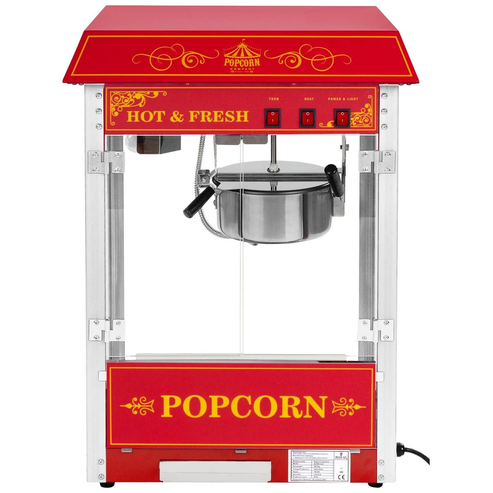Royal Catering Popcornmaschine 5 kg/h Popcornautomat Popcorn Maschine Popcornmaker Rot 230 V Profi – Bild 2 von 5