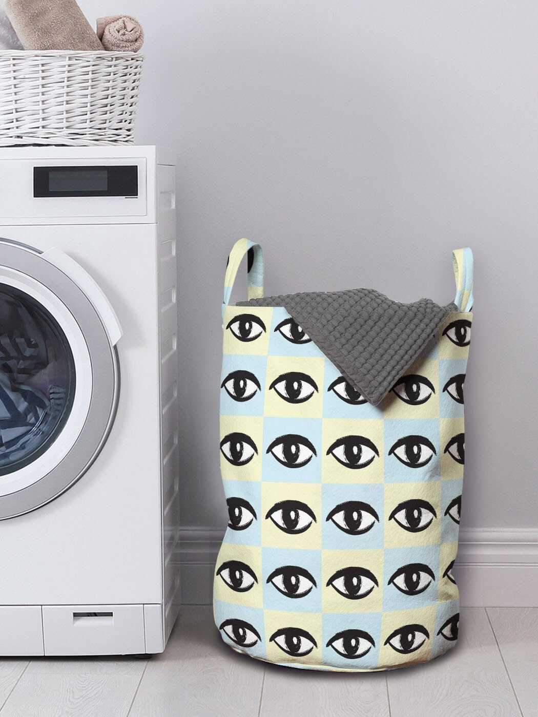 Wäschekorb Frau Zeichnung mit Augen Modern für Symmetric Griffen Kordelzugverschluss Abakuhaus Wäschesäckchen Waschsalons,