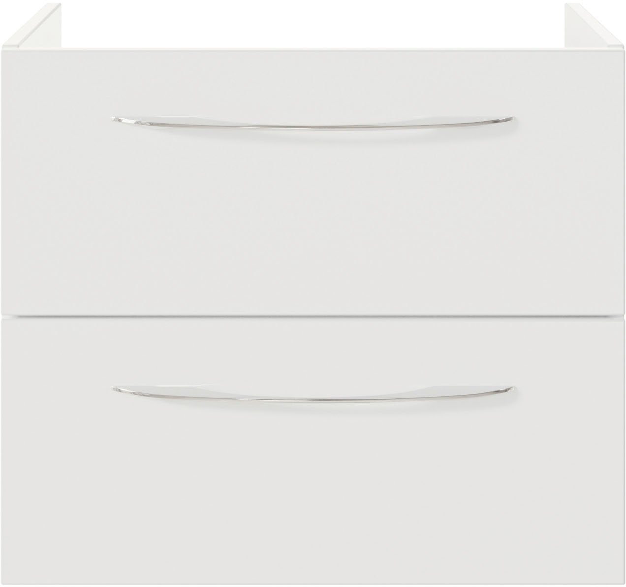 Saphir Waschtisch Serie 4035 Keramik-Aufsatzbecken mit Unterschrank, 88 cm breit, Waschplatz mit 2 Schubladen, Regalfächer, Griffe in Chrom Glanz