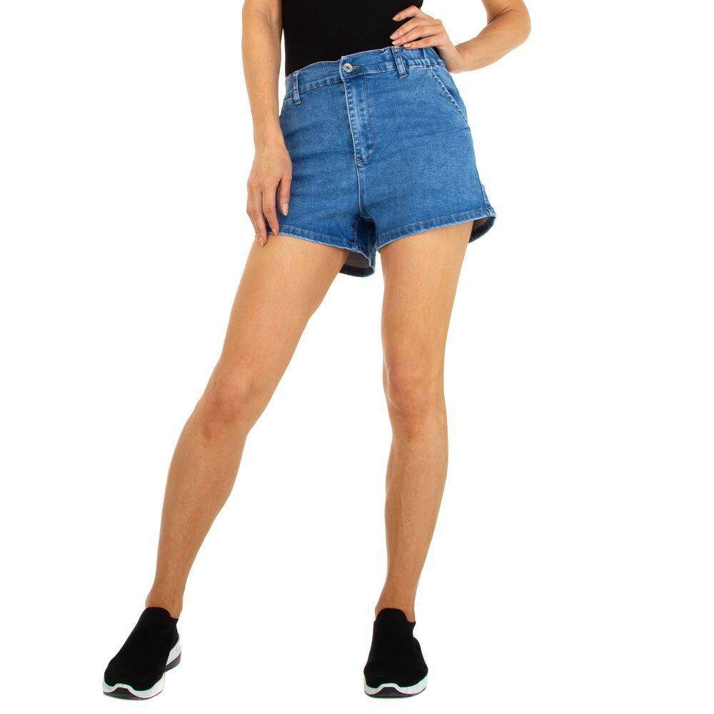 Damen Hosen Ital-Design Shorts Damen Freizeit Jeansstoff Stretch Freizeitshorts in Blau