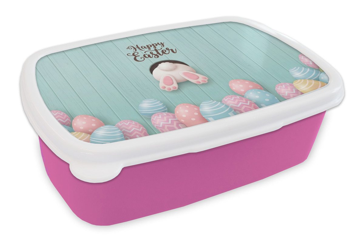 MuchoWow Lunchbox Osterhase - Ostereier - Blau - Frohe Ostern, Kunststoff, (2-tlg), Brotdosen, Lunch Box, Brotbox für Kinder und Erwachsene
