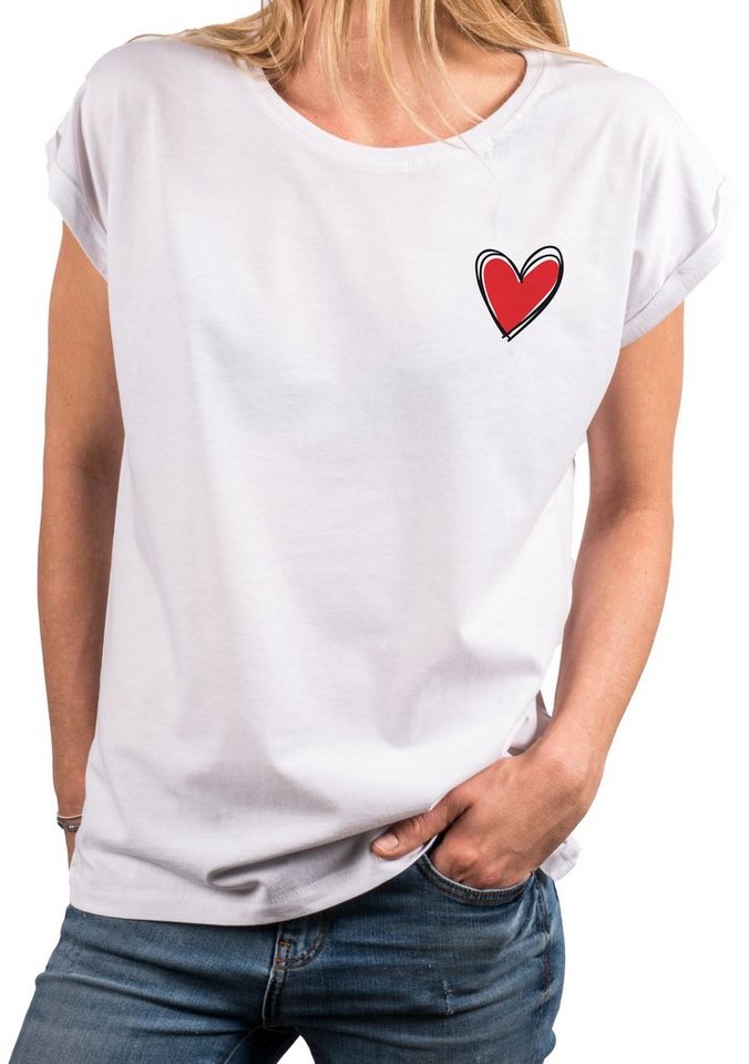 MAKAYA Print-Shirt mit Herz Damen Kurzarm Top Sommer Oberteile Outfit Mode  Herzen Herzschlag, Tunika