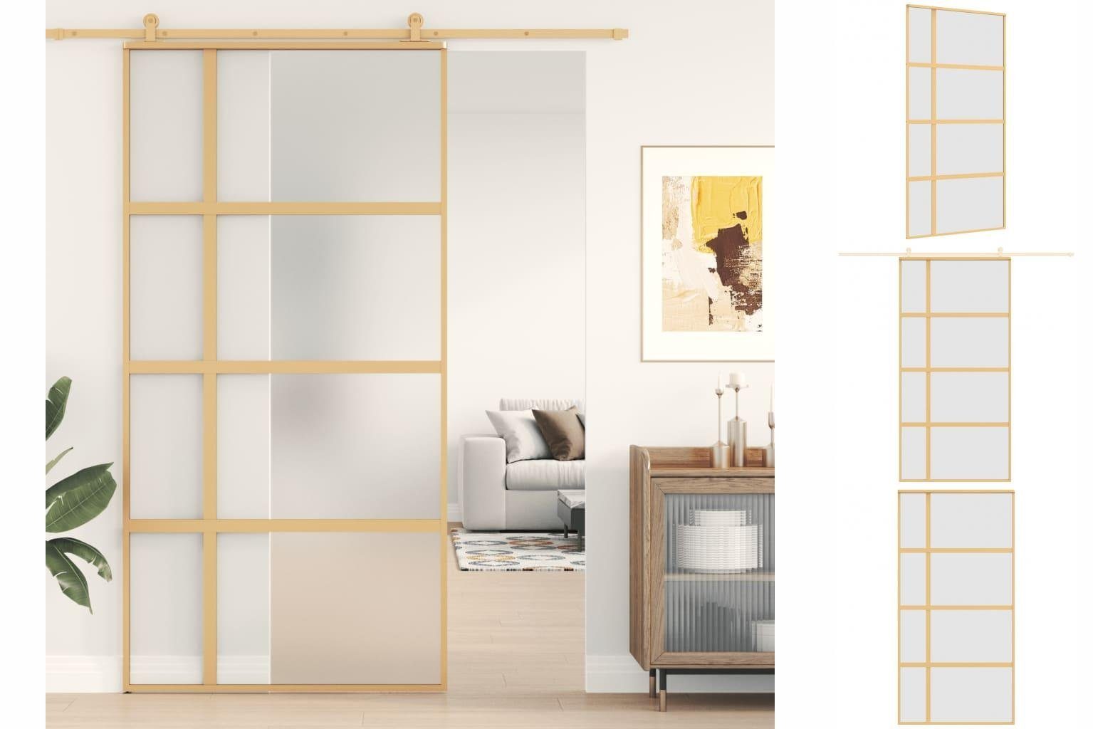 vidaXL Zimmertür Schiebetür Golden 102,5x205 cm Matt ESG-Glas und Aluminium Zimmertür I