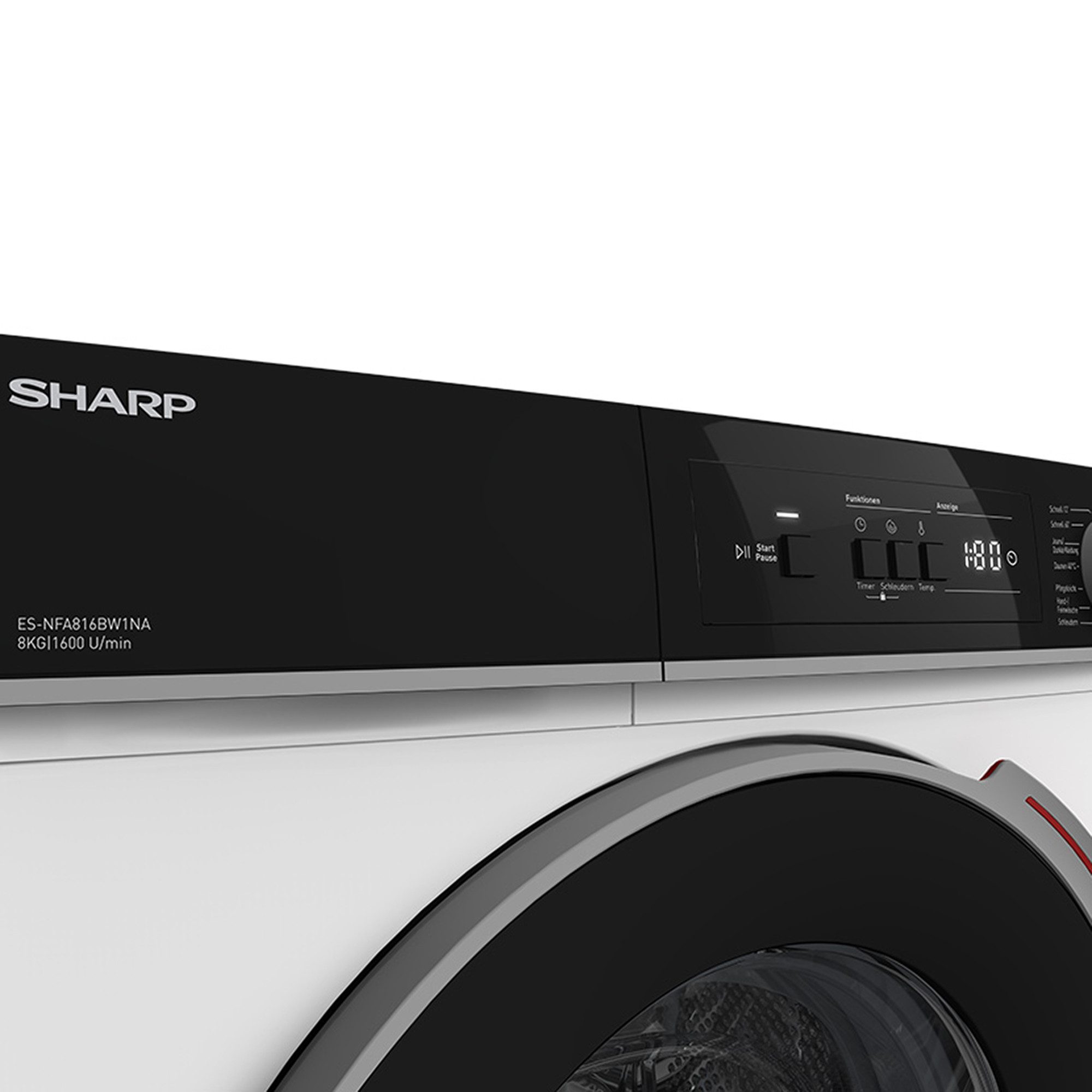 Sharp Waschmaschine ES-NFA816BW1NA-DE, 8 kg, 1600 U/min, AquaStop, AllergySmart, LED-Display, WaveCabinet