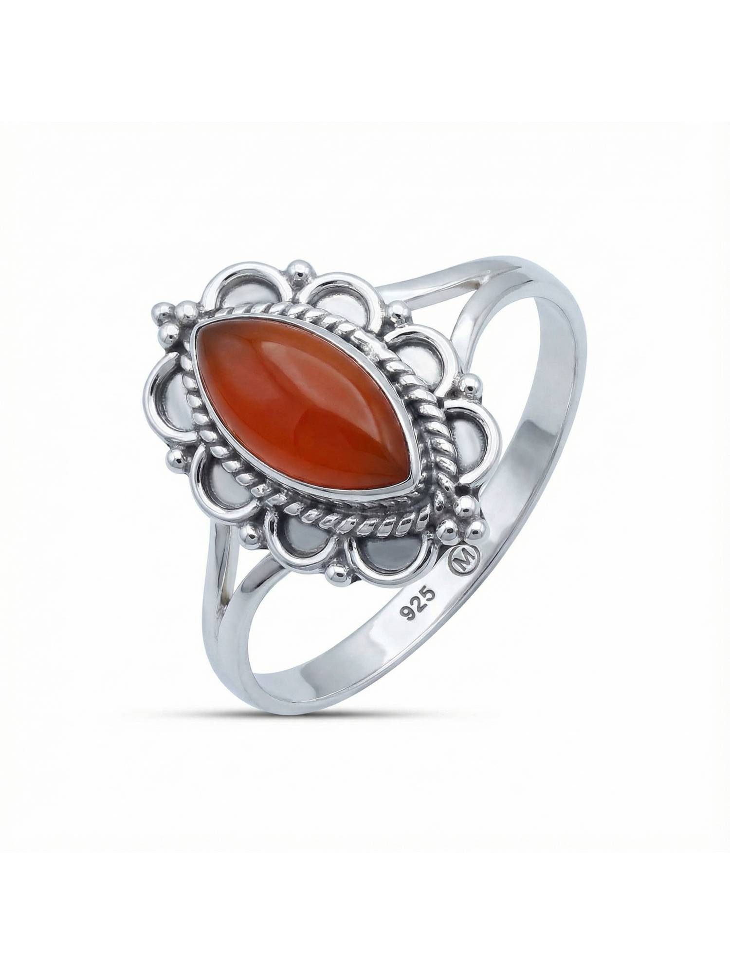 mantraroma Silberring MALUHIA aus 925 Silber mit Karneol (Ring mit Schmuckbeutel), Damenring aus 925er Silber