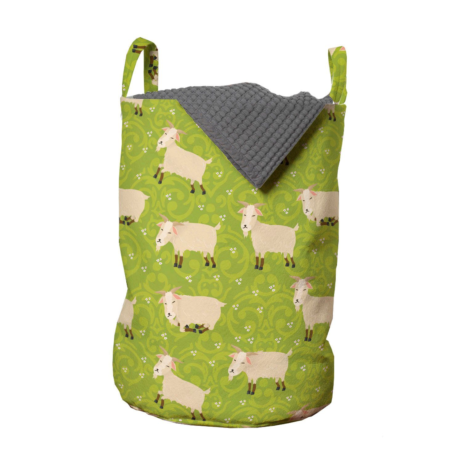 Abakuhaus Wäschesäckchen Wäschekorb mit für Kordelzugverschluss Ornament Charaktere Waschsalons, Griffen Ziege Cattle
