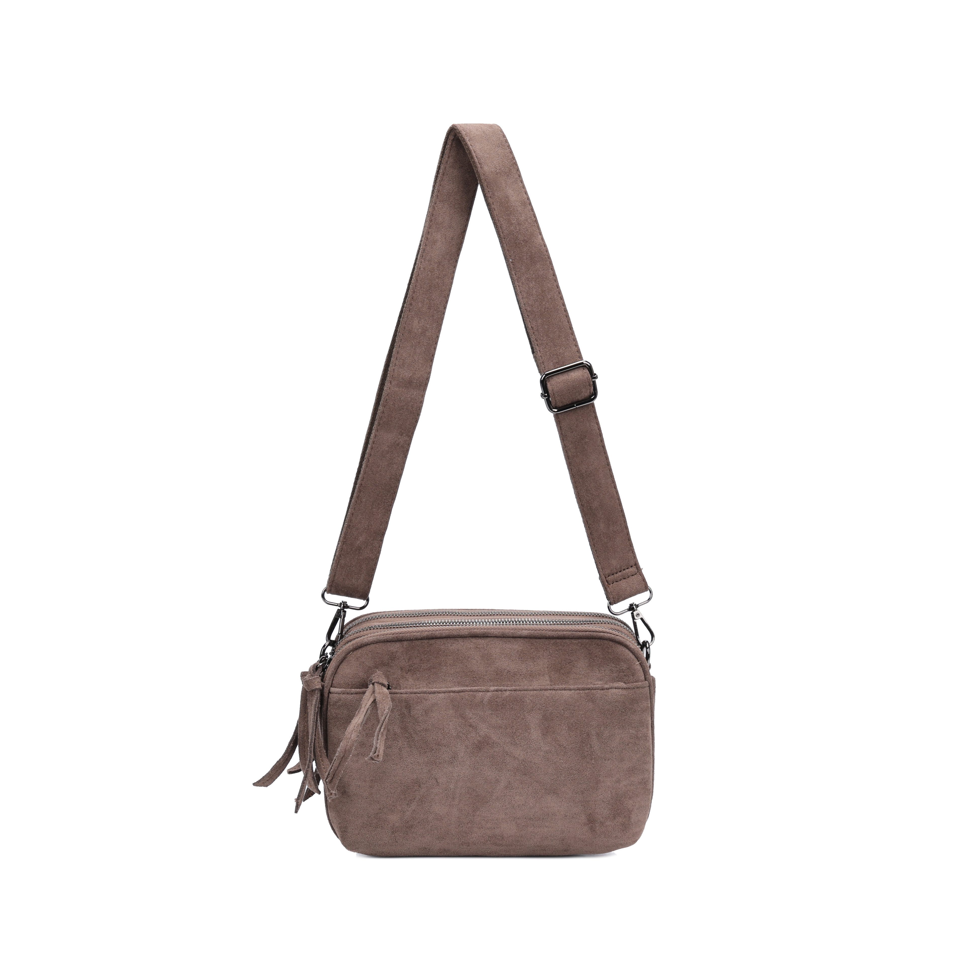 BRISE TASCHE Schultertasche Damen Crossbody Bag mit 3 Fächern, Vintage Velours Umhängetasche, Mehrere getrennte Fächer, Velours, Vintage-Optik, Leicht & kompakt