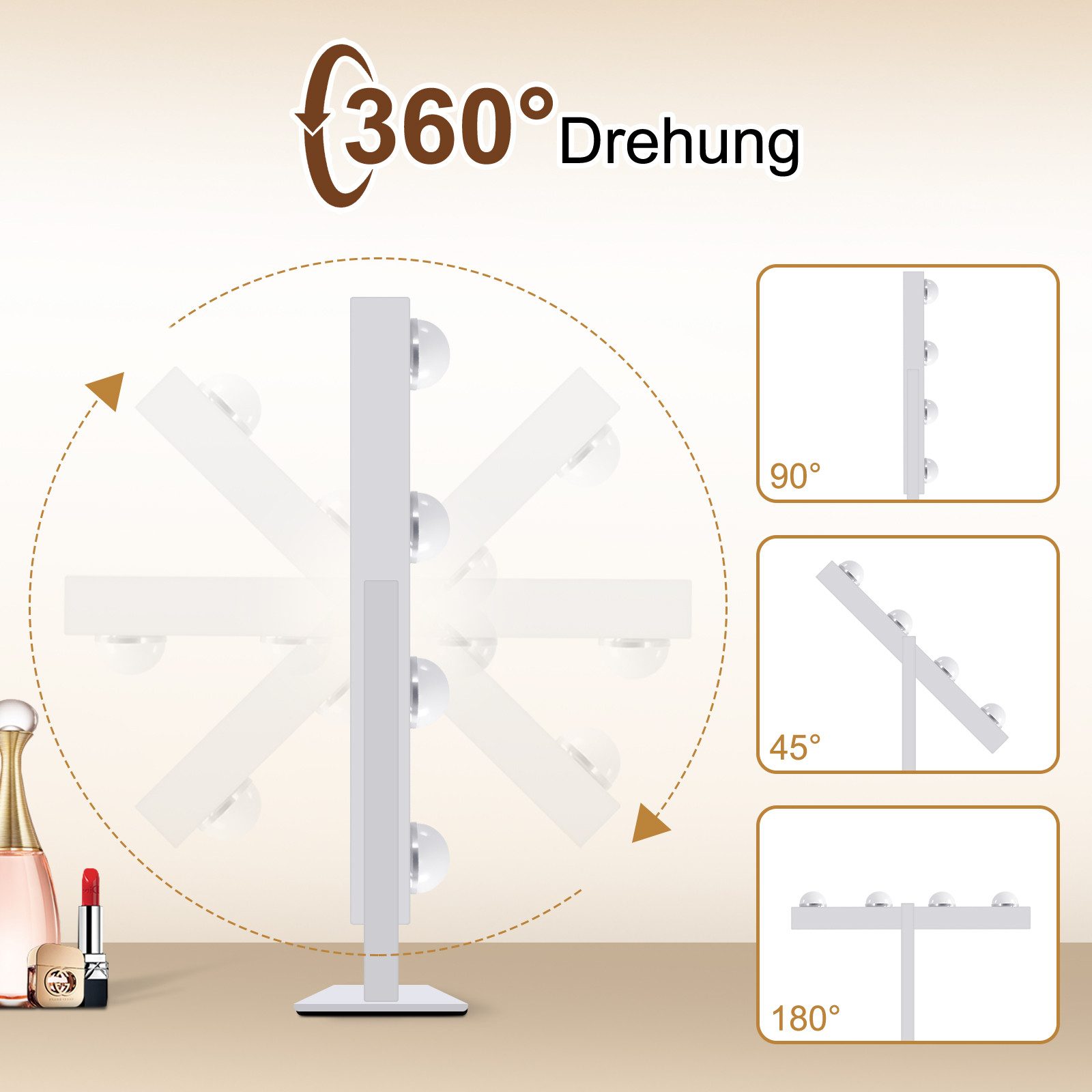 Nettlife Schminkspiegel Kosmetikspiegel Klein Tischspiegel 9 LED, 360° Drehung 3 Modi Hollywoodspiegel