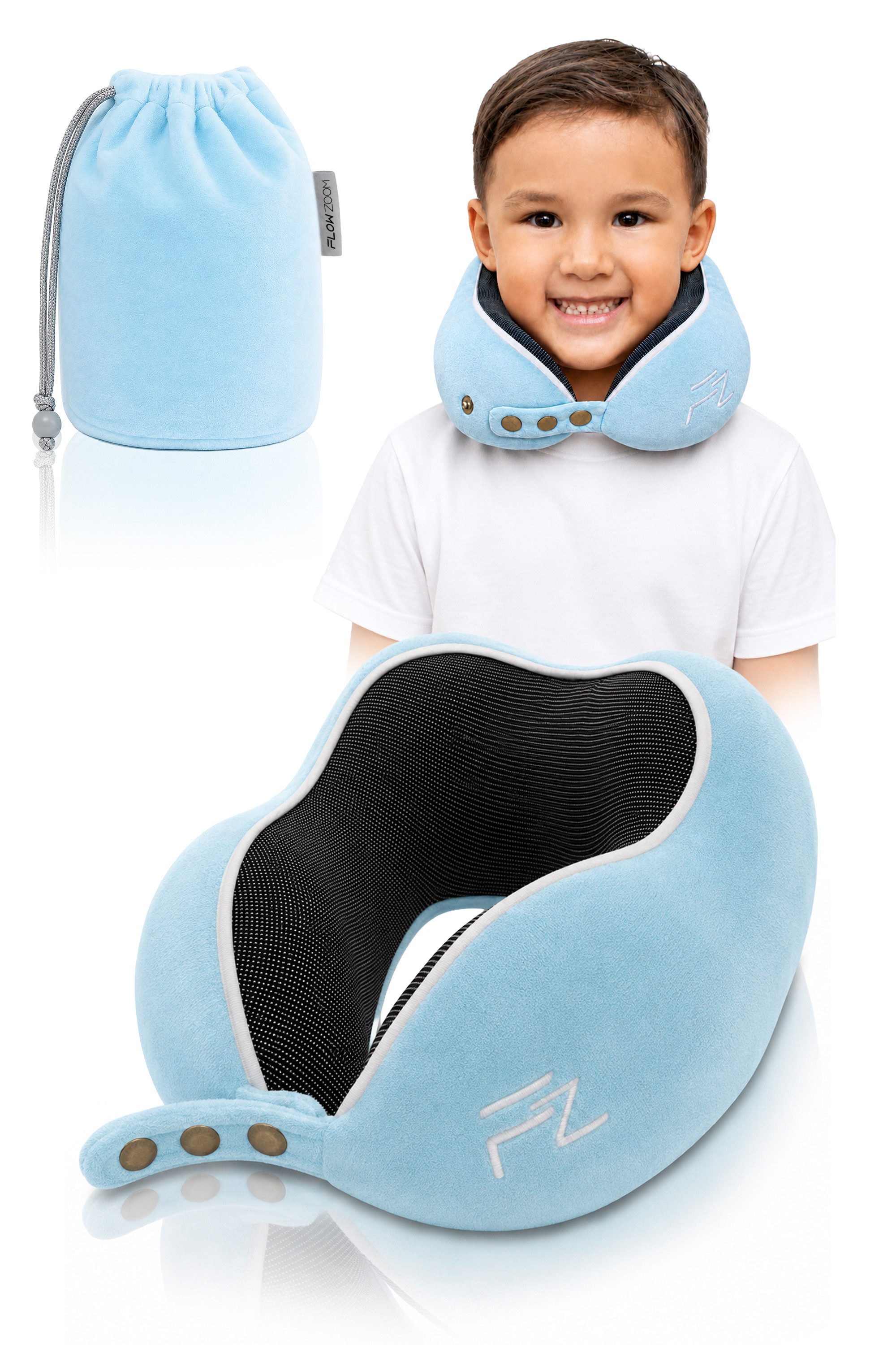 FLOWZOOM Nackenhörnchen COMFY KIDS Nackenkissen Kinder – Reisekissen Memory-Schaum, Kinder-Reisekissen Memory-Foam - Nackenhörnchen Kinder